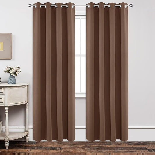 Joydeco Blackout Curtains 54 Inch Length 2 Panels Set, Thermal Insulated Long Curtains& Drapes 2 Burg, Room Darkening Grommet Drapes for Living Room Bedroom Window (W52 x L54 Inch, Brown)