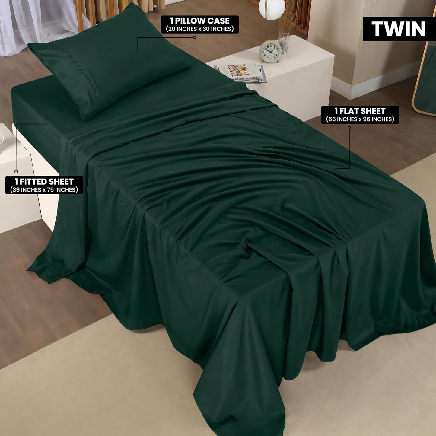 Utopia Bedding Twin Bed Sheets Set - 3 Piece Bedding - Brushed Microfiber - Shrinkage and Fade Resistant - Easy Care (Emerald Green)