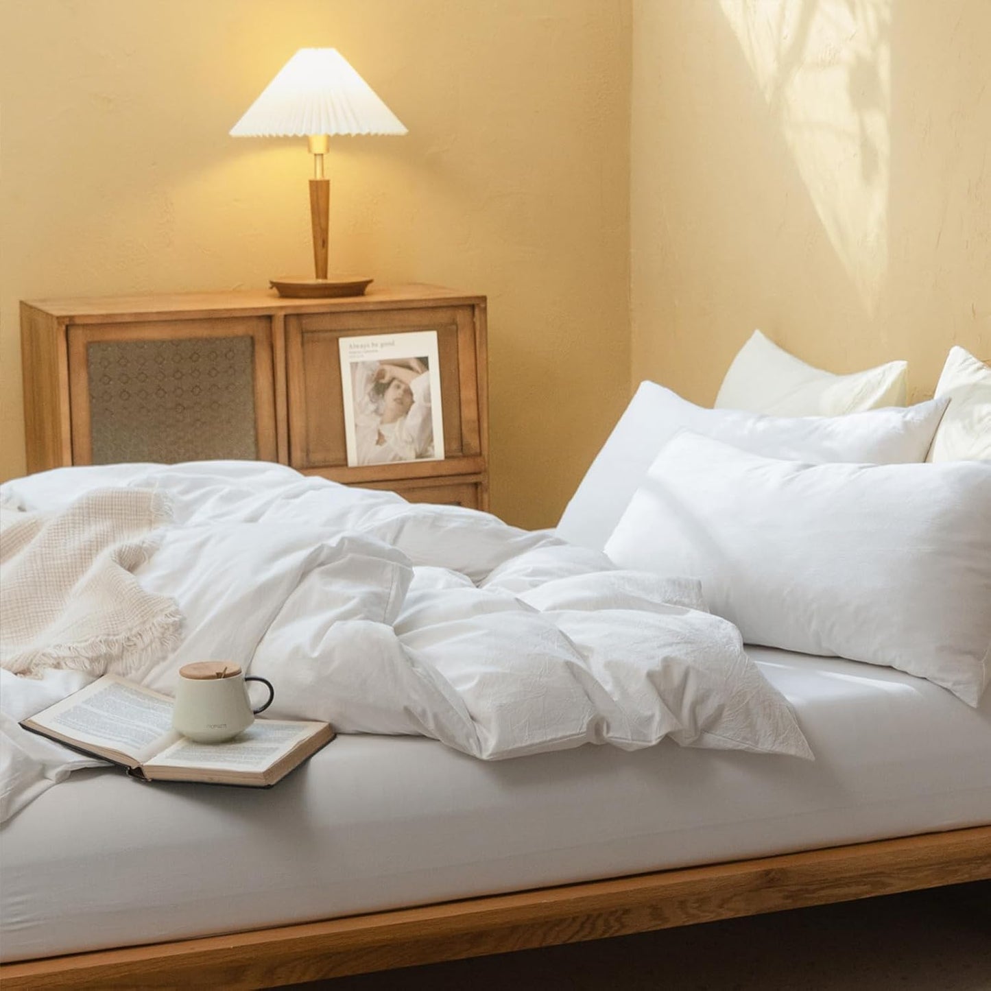 FOSSA White Duvet Cover Set, 100% Washed Cotton Linen Feel Super Soft Breathable Cozy 3 Pieces Bedding Sets Solid Off White Super King Plus