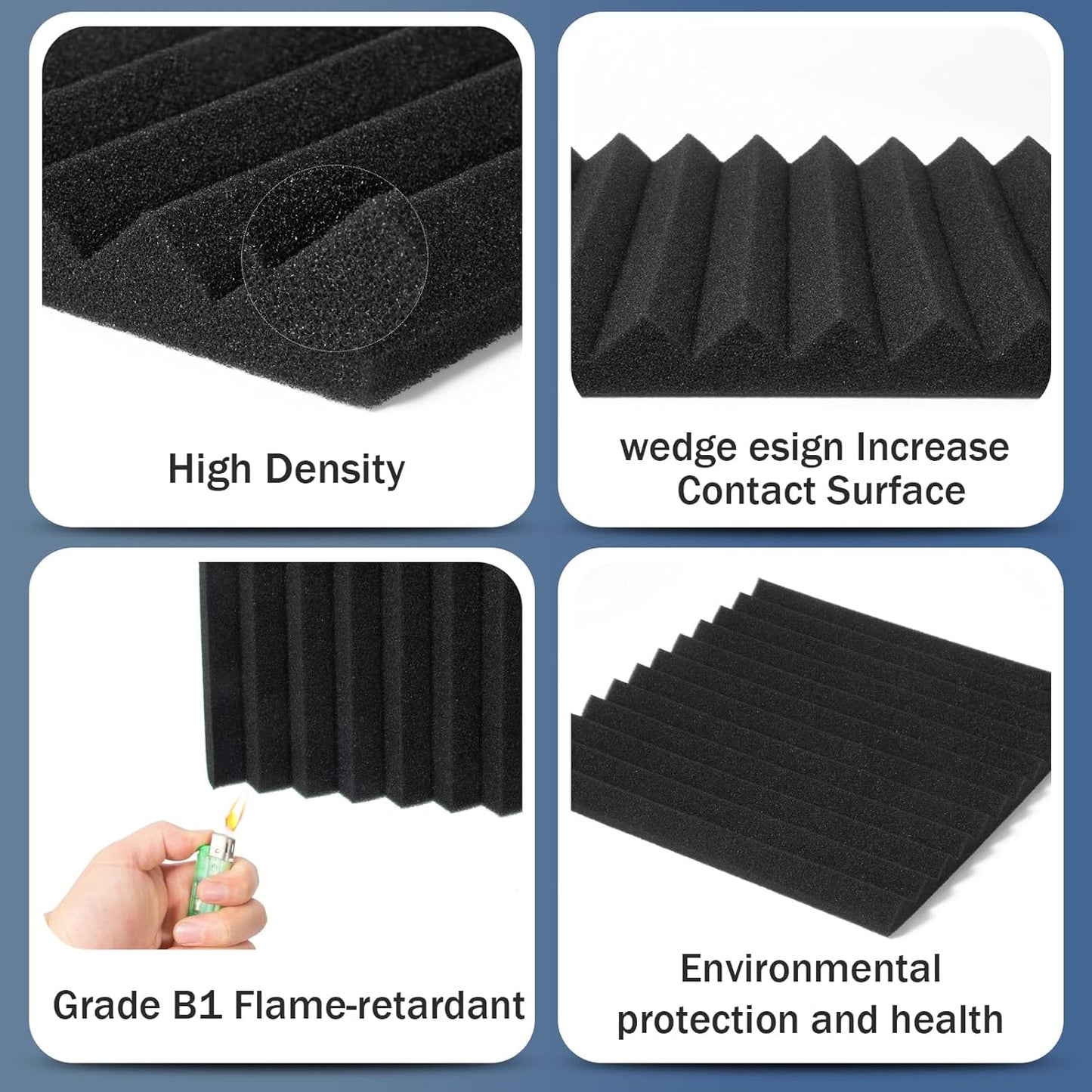 50 Pack Acoustic Panels 1 X 12 X 12 Inches - Acoustic Foam Studio Foam Wedges High Density Panels Soundproof Wedges Charcoal (Black&Red)
