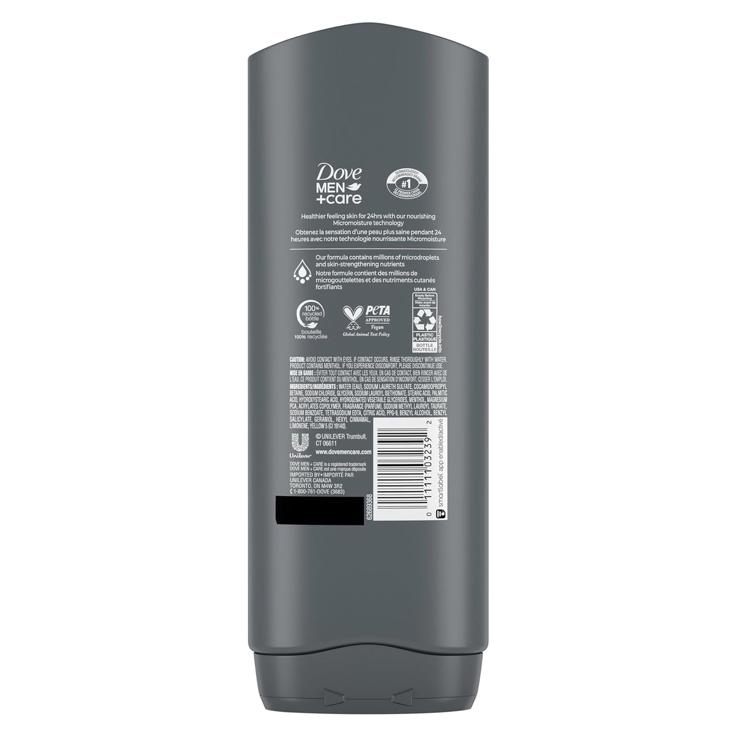 DOVE MEN + CARE Post-Workout Body Wash 3N1 Recharge 4 Count For Men With Menthol, 18 oz