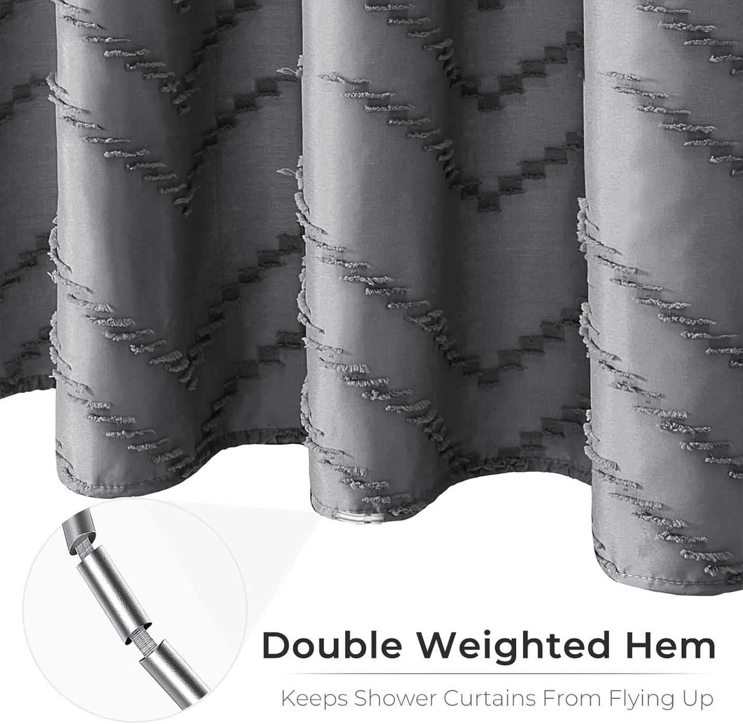 Extra Long Grey Boho Shower Curtain 78 Inch Grey Tufted Chevron Striped Fabric Shower Curtains for Bathroom Modern Shabby Chic Waterproof Cloth Shower Curtains