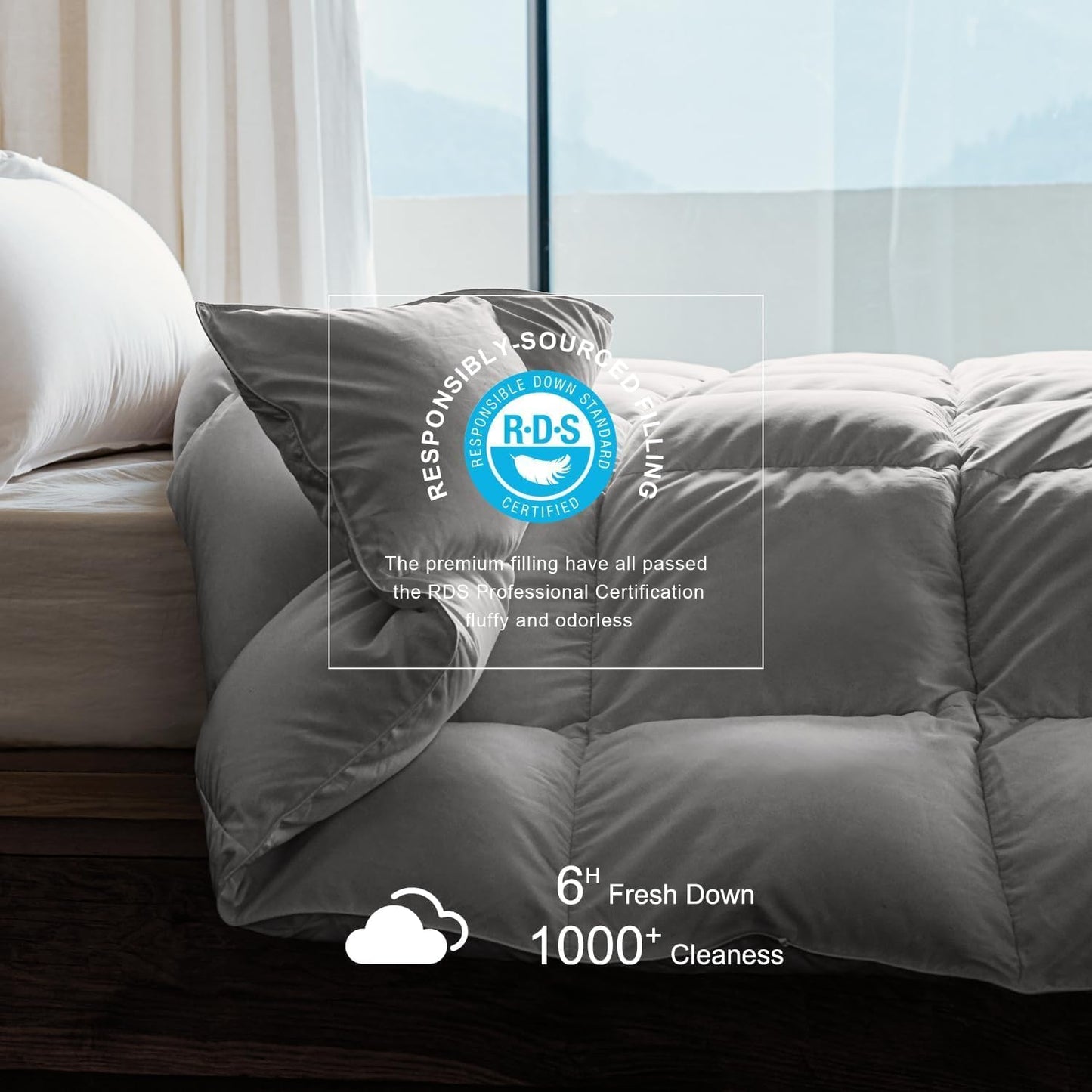 Royoliving Premium Feathers Down Comforter King Size Gray Heavyweight Thickened Grey 100% Cotton Cover King Winter Duvet Insert with Corner Tabs (106x90, 70 oz)