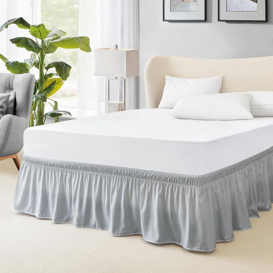 FreshCulture Twin Bed Skirt, Elastic Wrap Around Bed Skirt Twin Size, Bed Skirts for Adjustable Bed, Easy Fit with 18 Inch Drop Length, Hotel Quality Dust Ruffle for Twin Bed (Light Grey)