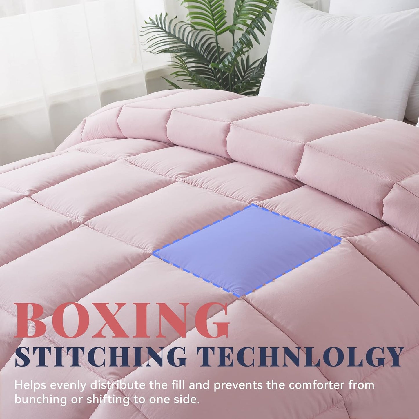 Cosybay Down Alternative Comforter (Pink/Light Grey, Queen) - All Season Soft Quilted Queen Size Bed Comforter - Duvet Insert with Corner Tabs - Winter Summer Warm Fluffy, 88x92inches