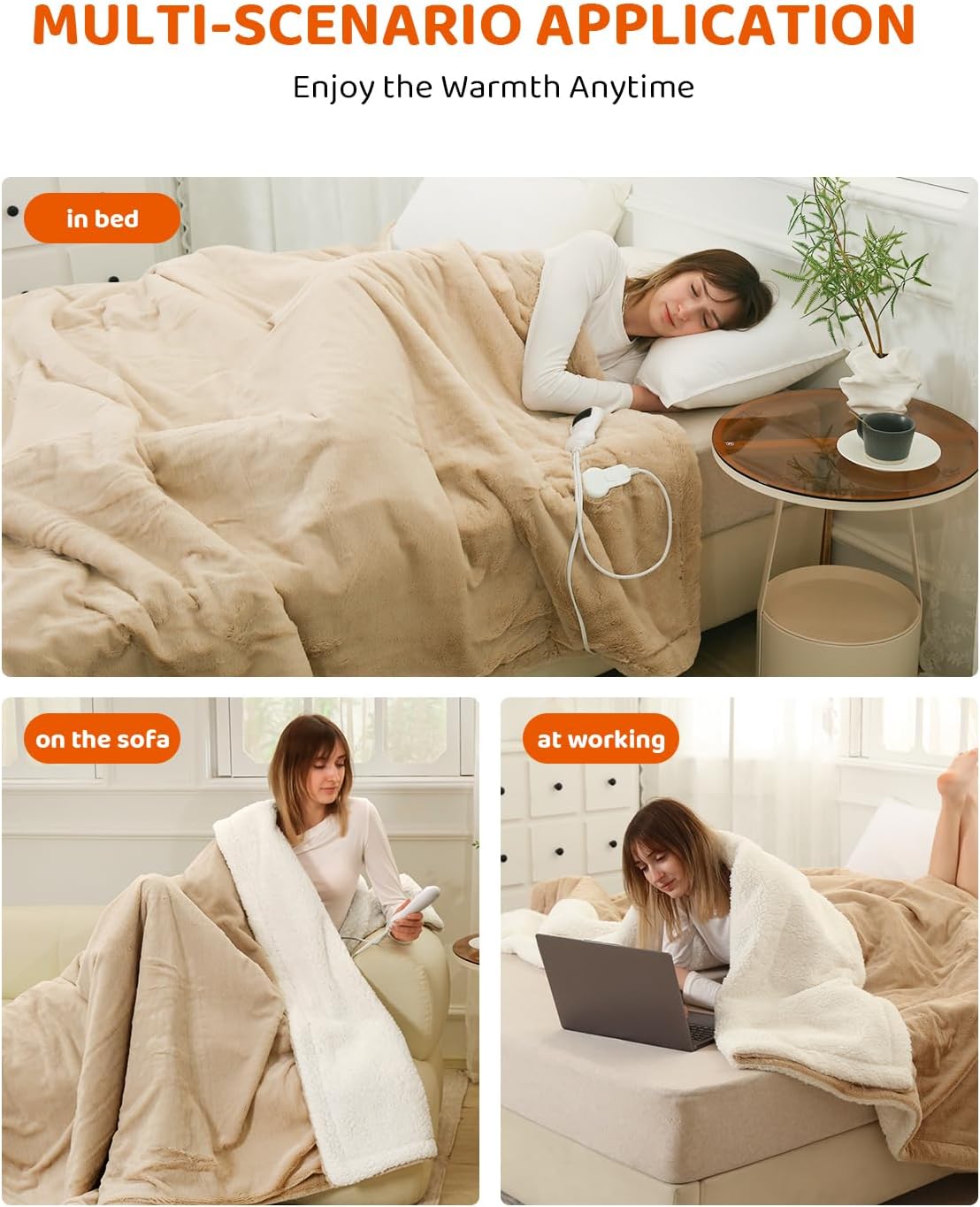 Electric Heated Blanket King Size, Faux Fur Heat Blanket, Super Soft Cozy Heating Blanket with 9 Heating Levels & 1-9 Hours Auto Off, Fast Heat & Overheat Protection, 100" x 90", Beige