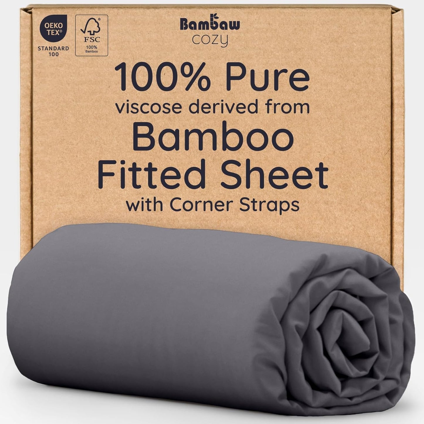 Bambaw 100% Viscose Derived from Bamboo Fitted Sheet Twin Size, Cooling Fitted Sheet with Corner Straps, Twin Mattress Fitted Sheet Only, 15’’ Deep Pocket Single Fitted Sheet Twin Size (Charcoal)