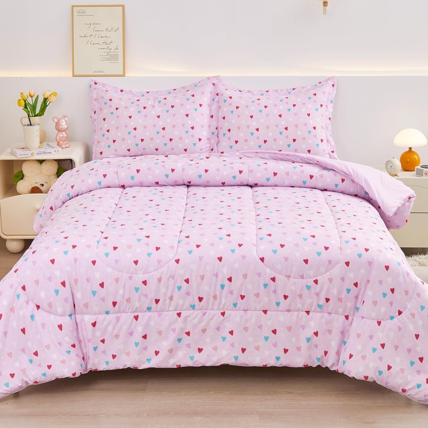 Viviland Kids Twin Bedding Sets for Girls, Soft Microfiber Twin Comforter Sets, Purple Heart