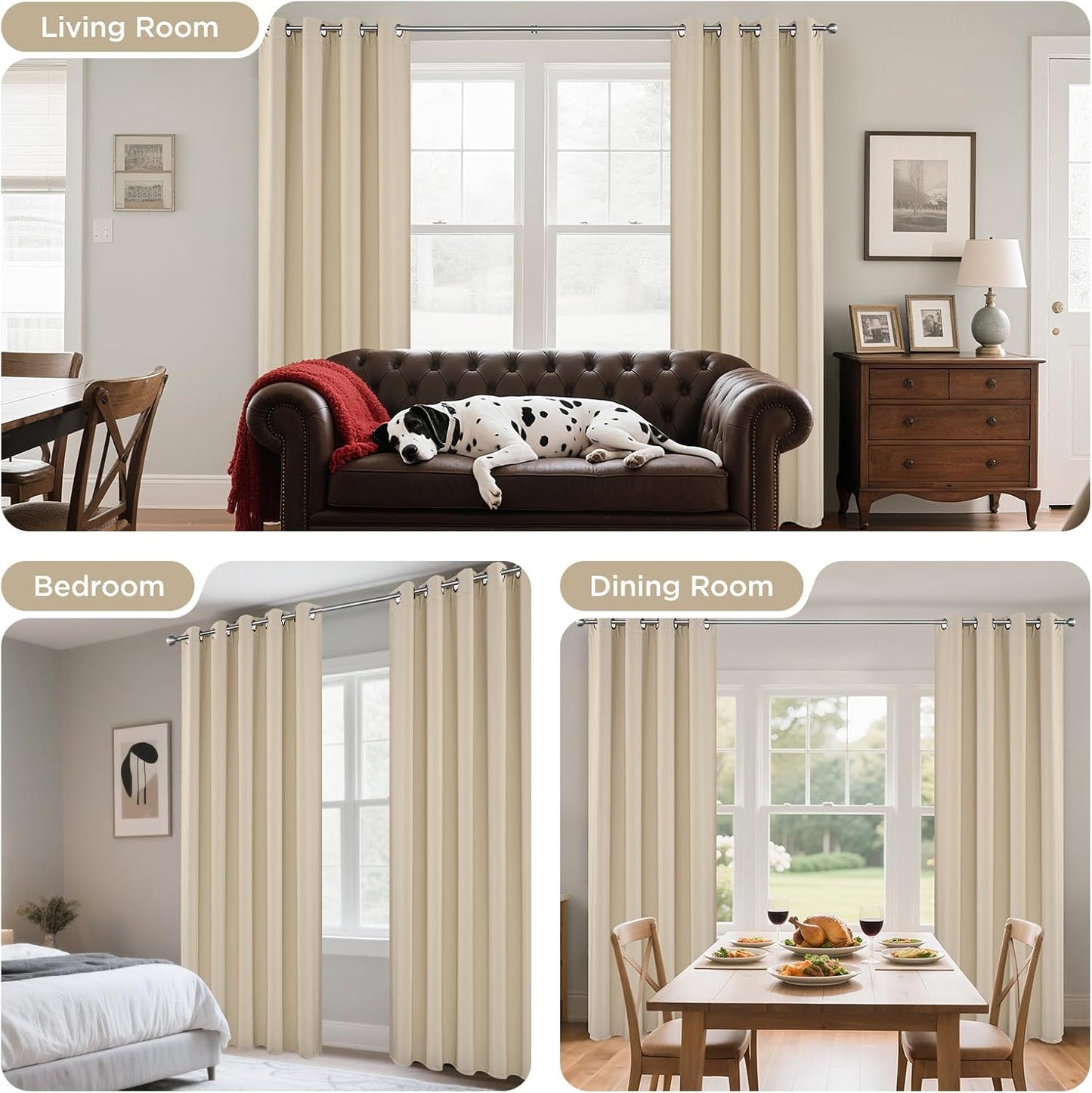 Joydeco Beige Curtains 95 Inches Long 2 Panels Set, Thermal Insulated Long Curtains& Drapes 2 Burg, Room Darkening Grommet Drapes for Living Room Bedroom Window (W52 x L95 Inch, Light Beige)