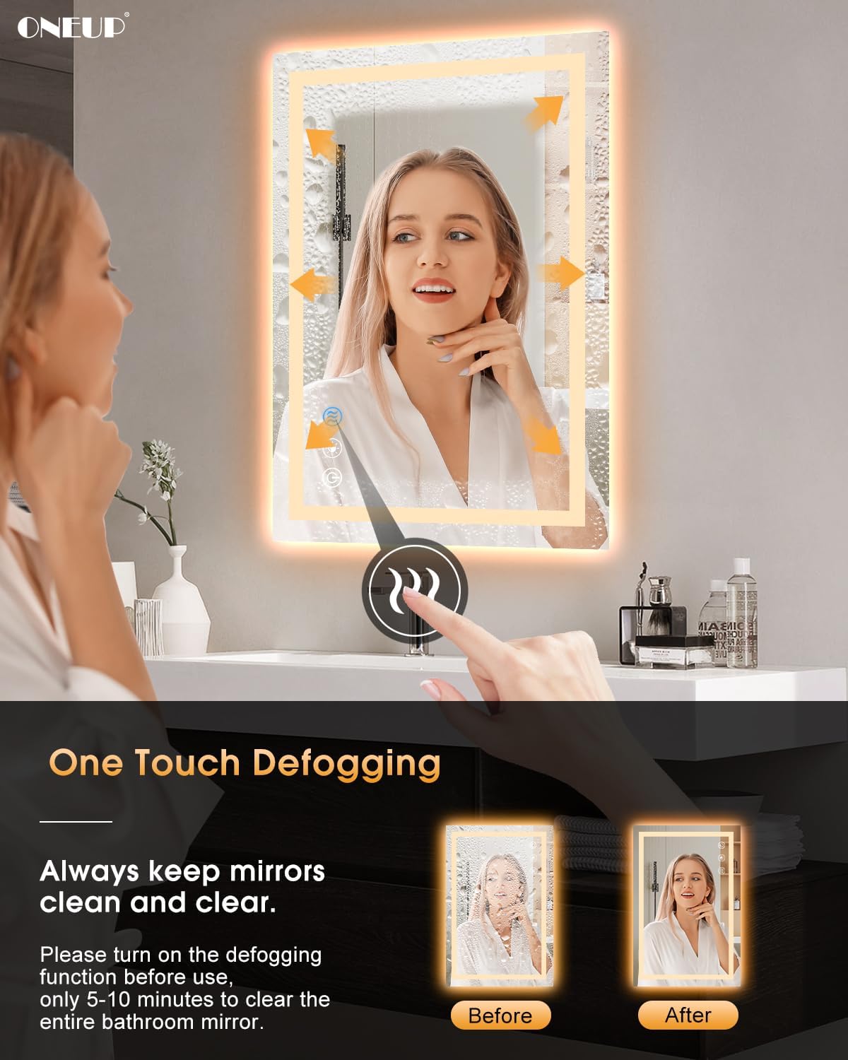oneup 24x36'' RGB LED Bathroom Mirror with Lights,RGB Color Changing Bathroom Mirror,Lighted Vanity Mirrors for Wall,Dimmable,Anti-Fog,IP54 Waterproof (Horizontal/Vertical)