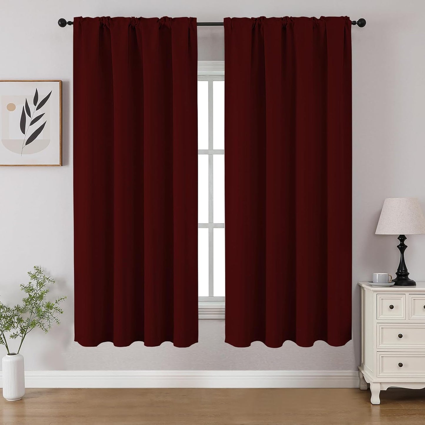 CUCRAF Burgundy Red Blackout Curtains 54 inch Length 2 Panels Set, Rod Pocket Room Darkening Drapes for Bedroom Living Room, Insulated Thermal Light Blocking Window Curtain (W52 x L54 Inch)