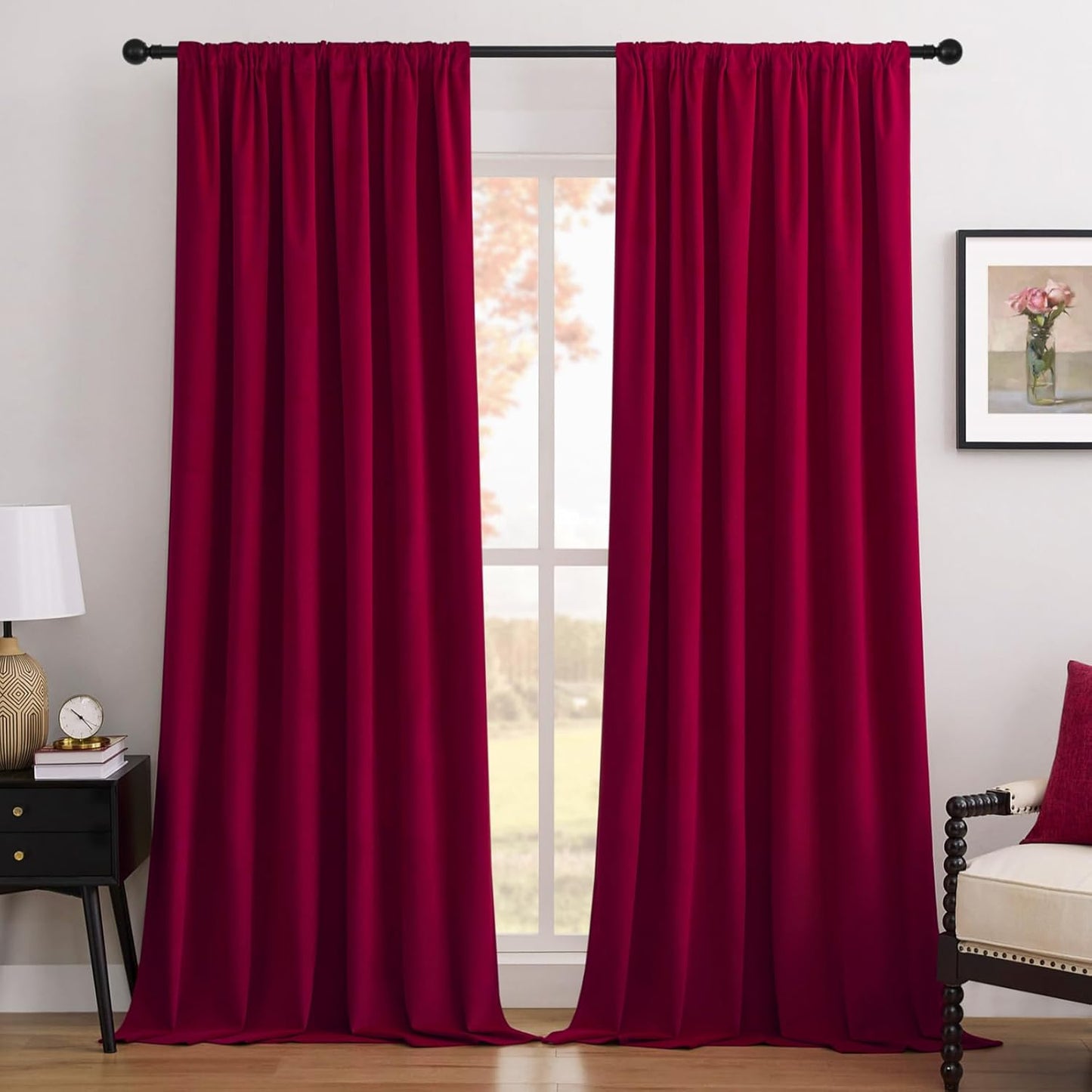 Joydeco Customized Curtains, 100% Blackout Curtains for Bedroom and Living Room, Heavy Duty Luxury Thermal Insulated Red Velvet Curtains Rod Pocket & Back Tab 1 Panel, Custom Size