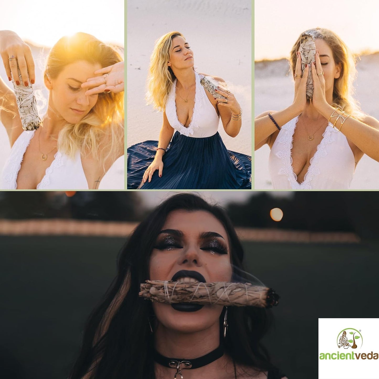 Ancient VEDA 4 Inch White Sage Smudge Sticks Bulk with Starter Guide (6 Pack) Smudge Sticks Sage for Cleansing House | White Sage for Smudging and Negative Energy Yoga | California Sage Bundles