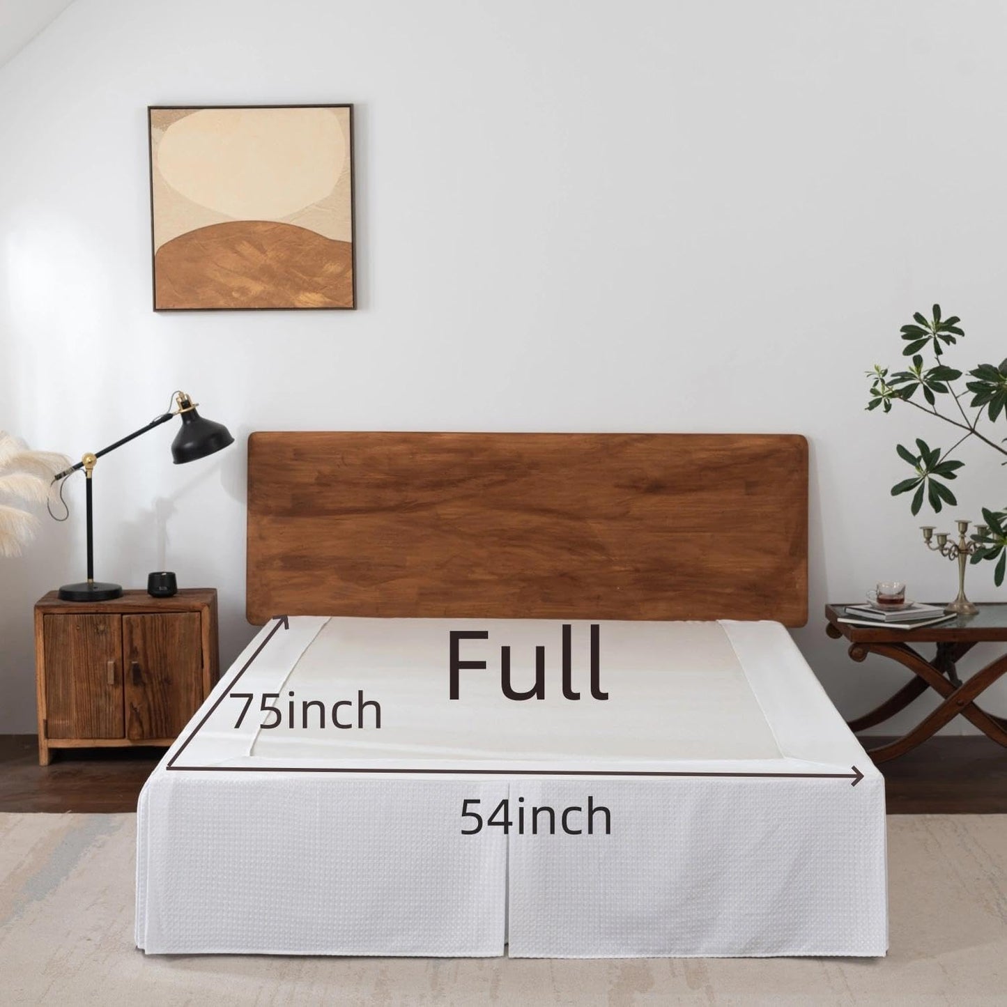 Full Bed Skirt, Wrap Around Bed Skirt with Pleated Corner, 16 Inch Drop Pleated Waffle Weave Bedskirts, Anti-Slip, Microfiber, White, 16'' Full