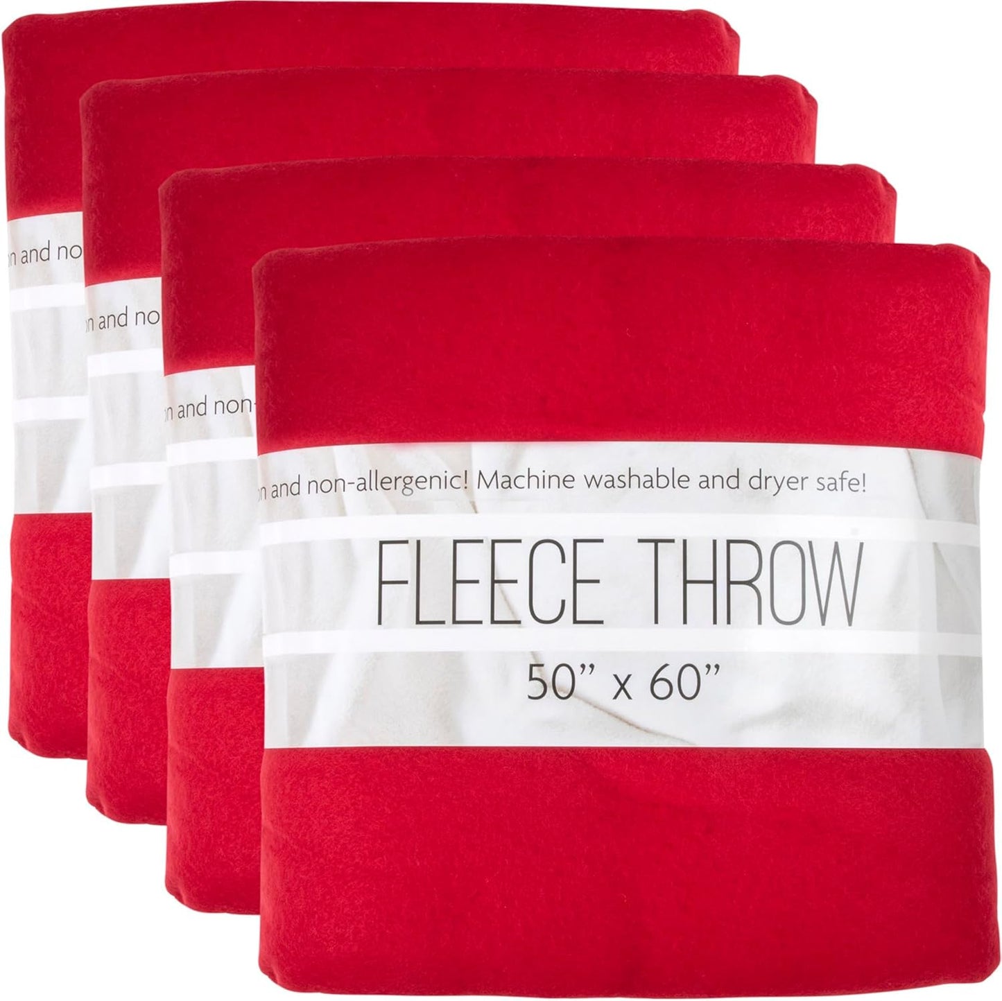 (24 Pack) Bulk Fleece 50x60 Throw Blankets for Wedding Favors, Homeless Women, Men, Homes, Bed, Sofa, Couch, Office, Pet Blankets, Travel | Soft Warm Lightweight Throw Blankets in Bulk (Red)