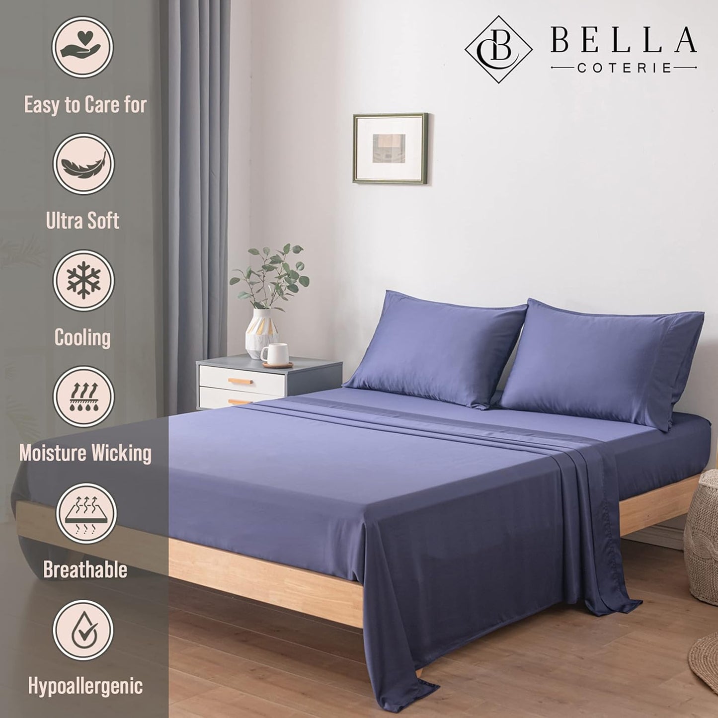 Bella Coterie Luxury Bamboo Viscose Split King Size Sheet Set | 2 Fitted Sheets for Sleep Number & Adjustable Beds | 100% Organically Grown | Cooling & Ultra Soft | 18” Deep Pocket [Twilight Blue]