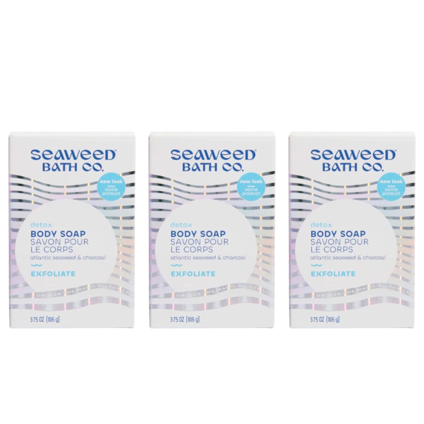 Seaweed Bath Co. Exfoliate Detox Body Soap, 3.75 Ounce (Pack of 3), Sustainably Harvested Seaweed, Charcoal