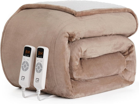 EHEYCIGA Heated Blanket Electric Blanket Queen Size - Heating Blanket with 9 Heating Levels & 10 Hours Auto Off, Soft Cozy Sherpa Washable Dual Control Blanket with Fast Heating, 84 x 90 Inches