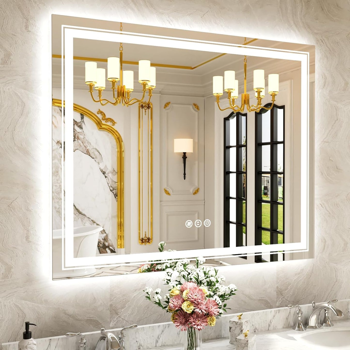 WTTY LED Bathroom Mirror 48"x32" with Back and Front Light,Modern LED Mirror for Bathroom,Dimmable Lighted Bathroom Vanity Mirror with Anti-Fog,Memory Function,Shatter-Proof,Wall Mounted