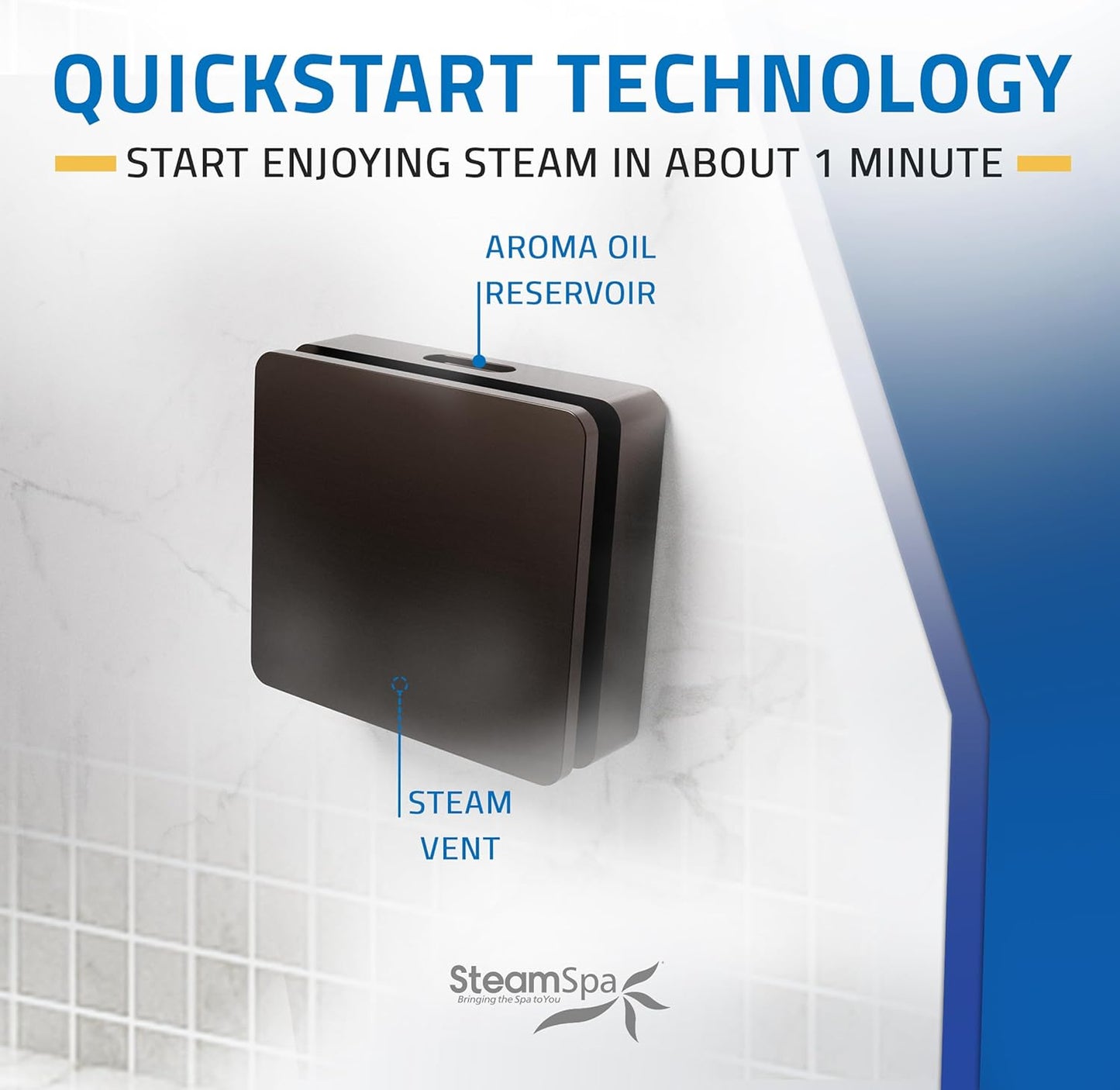 SteamSpa Steam System 9kW Steam Shower Generator with Bluetooth Wifi, Quickstart Continous Steam, Advanced Touch Pad Screen, Chroma Lights, Drain Pan and Auto Drain Oil Rubbed Bronze RVBS900ORB-A