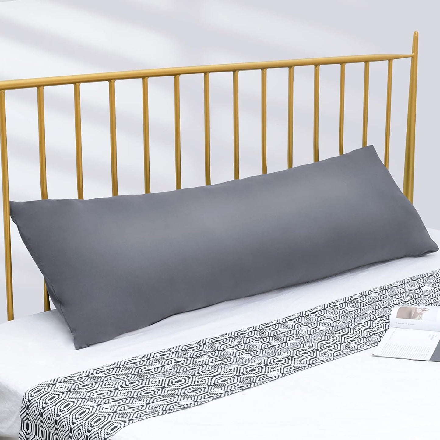 DOWNCOOL Luxury Full Body Pillow Insert with Fiber Cover - Ultra Soft Body Pillow for Sleeping - Breathable Long Bed Pillow Insert, 20"x54"(Grey, with Cover)