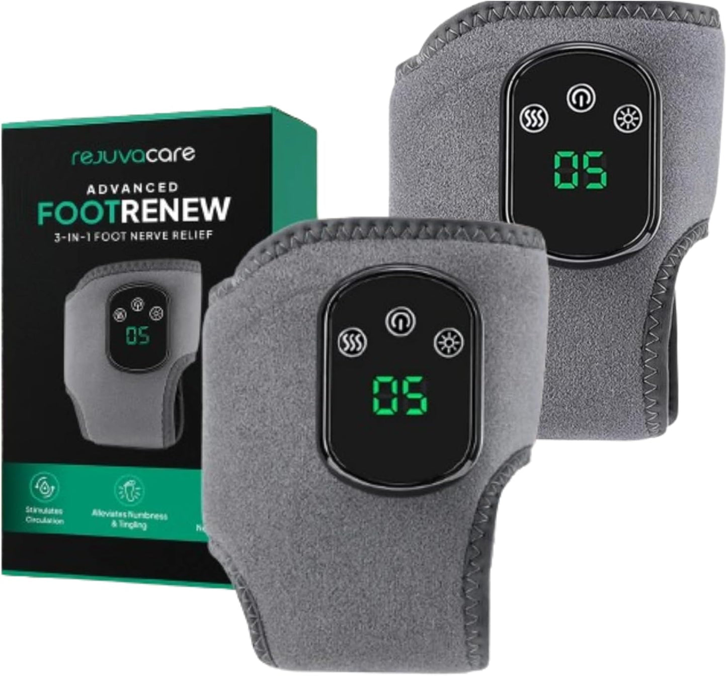 FootRenew Dual Set Heated Foot & Ankle Relaxation Wraps – 2-Pack Portable Electric Foot Massager for Home Comfort – 3 Vibration Modes, 5 Heat Levels (2-Piece)