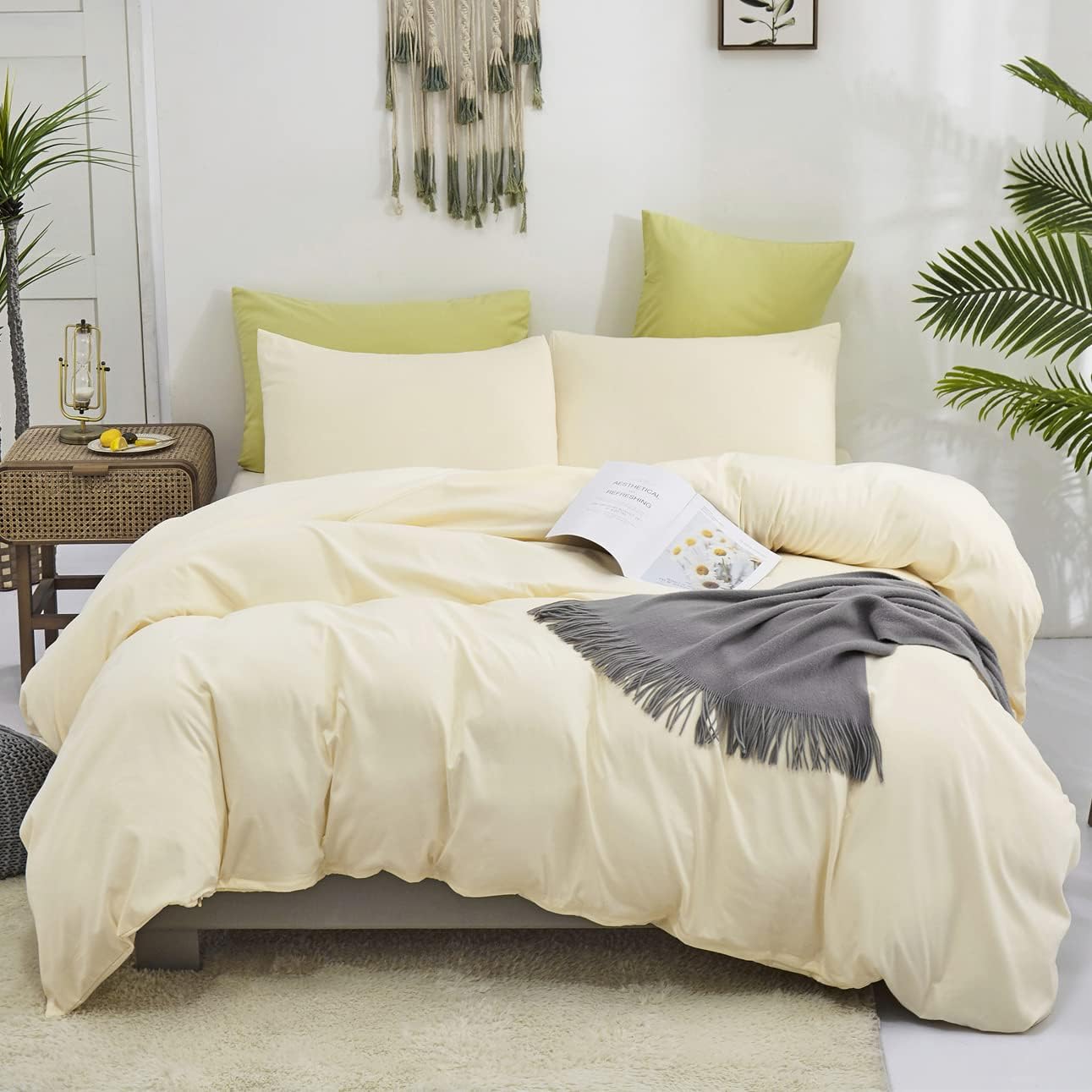 KAREVER Light Yellow Comforter Set Twin Off White Bedding Set Girls Beige Breathable Ivory Bedding Set Women Soft Off White Twin Ivory Bedding Comforter Set