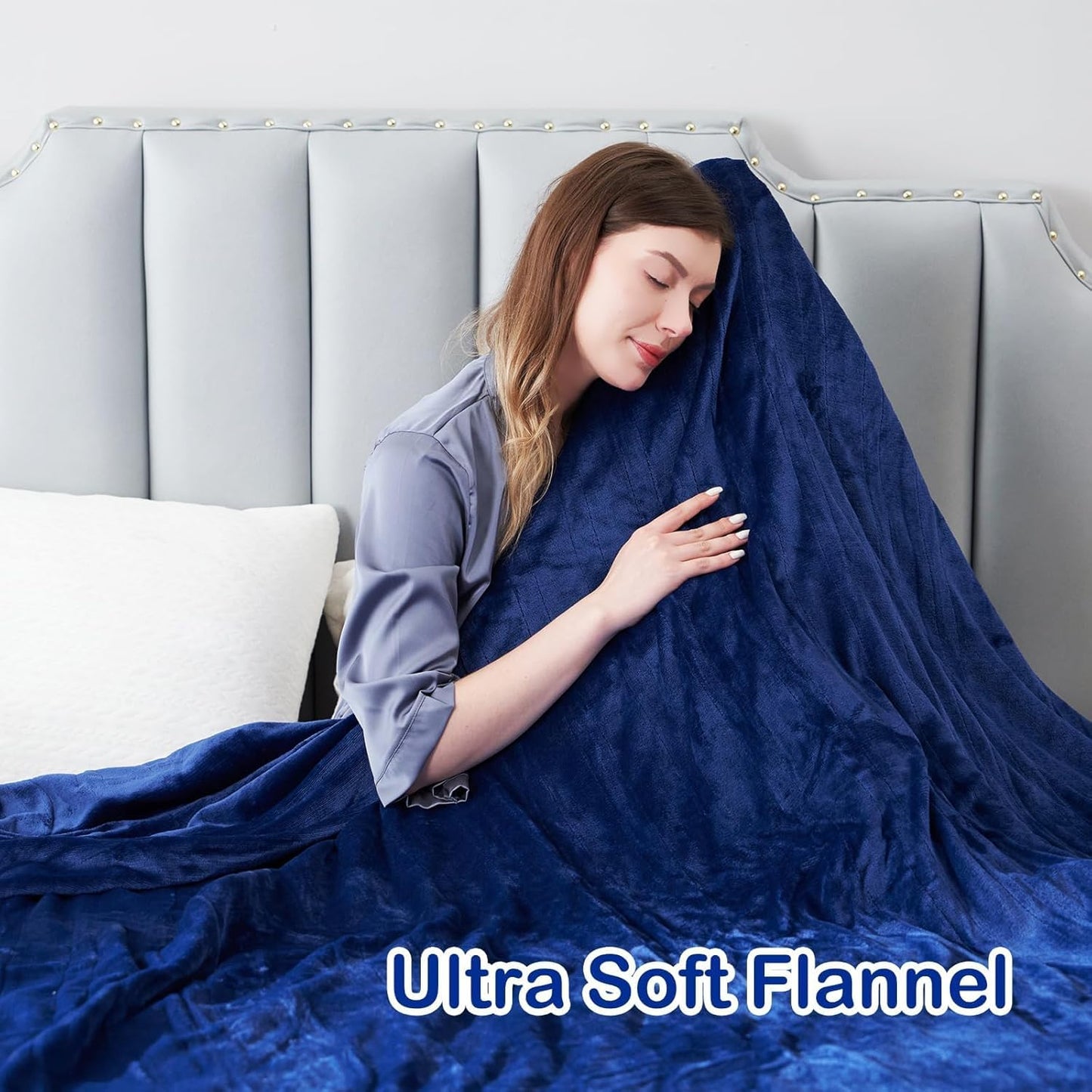 Electric Heated Blanket Full Size 72”x84”,Cozy Soft Warmth with 6 Heating Settings 1-10 Hours Auto-Off, Long Cord Energy-Saving, for Bed, Fast Heating Machine Washable, Navy Blue