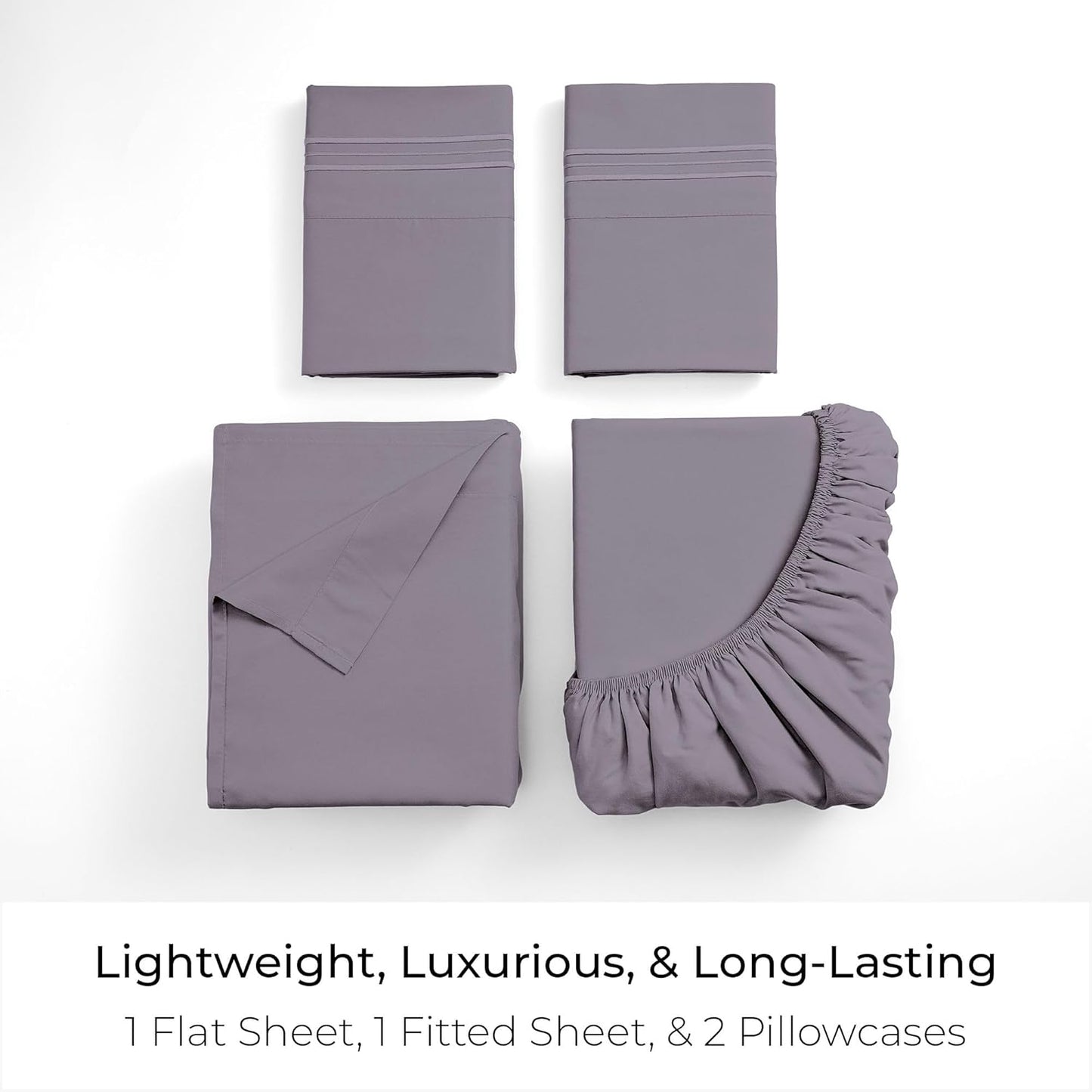 Mellanni Queen Sheets Set - 4 PC Iconic Collection Bedding - Hotel Luxury, Extra Soft, Cooling Bed Sheets - Wrinkle, Fade, Stain Resistant (Queen, Hazy Lilac)