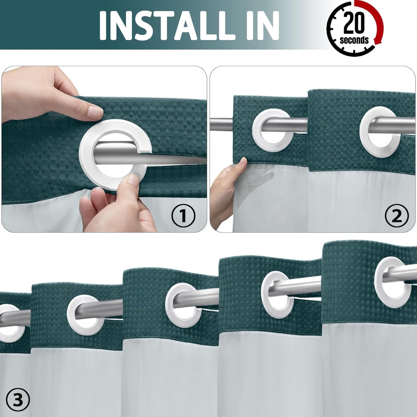 YellyHommy No Hook Shower Curtain with Snap in Liner Set Less Time Waffle Shower Curtain for Bathroom 75" L x 72" W Seaweed Green