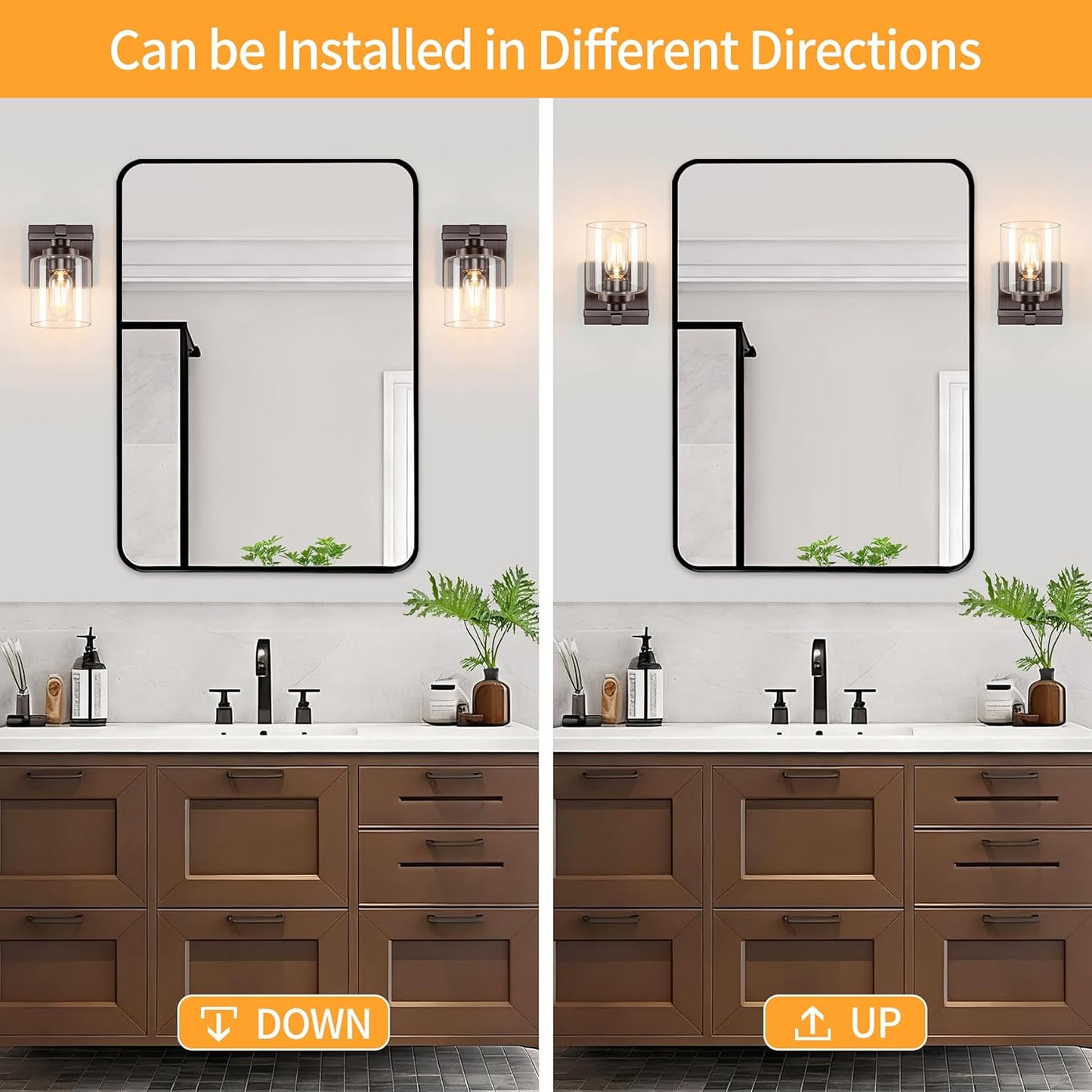 1 Light Modern Bathroom Light Fixtures Over Mirror, Bronze Finish Vanity Lights for Bathroom Wall Sconces with Clear Glass Shades, E26 Socket (Bulbs Not Included)