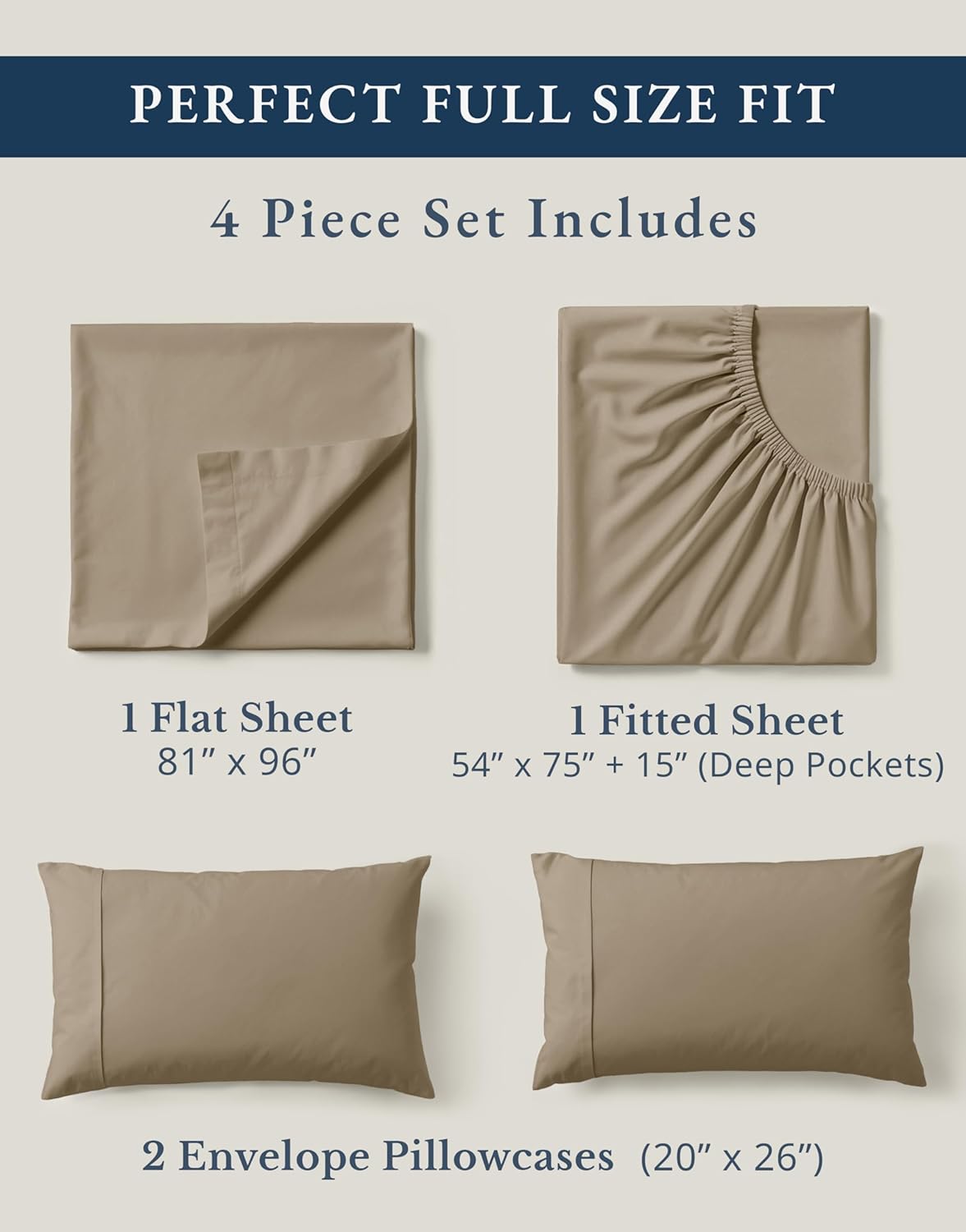 LANE LINEN 100% Organic Cotton Sheets Set, Pure Organic Cotton Long- Staple Percale Weave Ultra Soft Best- Bedding Sheets for Bed, GOTS Certified, Fits Mattress Upto 15in. Deep Pocket (Full, Taupe)