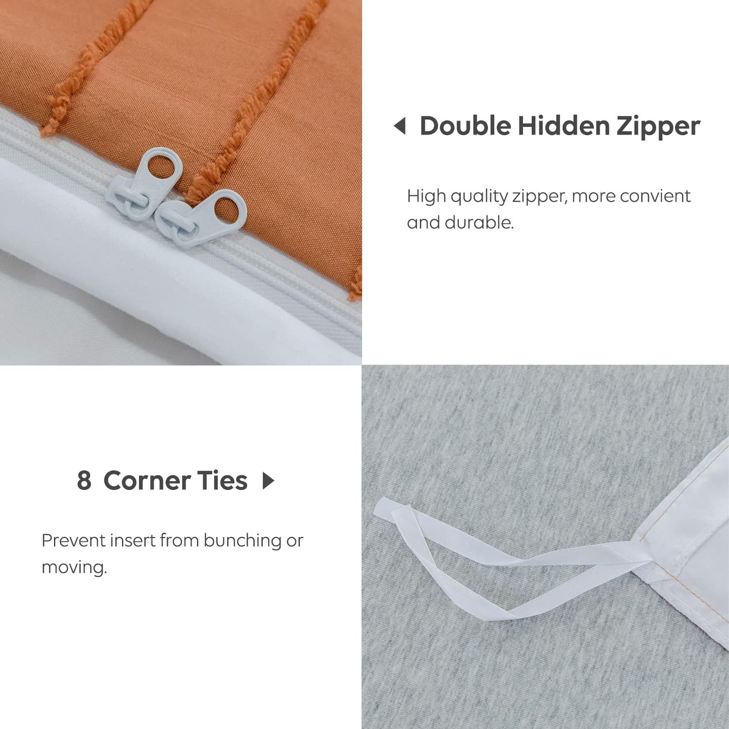 JELLYMONI Duvet Cover King Size Rust and White - 3PCS Boho Striped Duvet Cover Set Polyester Tufted Bohemian Textured Comforter Cover with Corner Ties & Zipper Closure