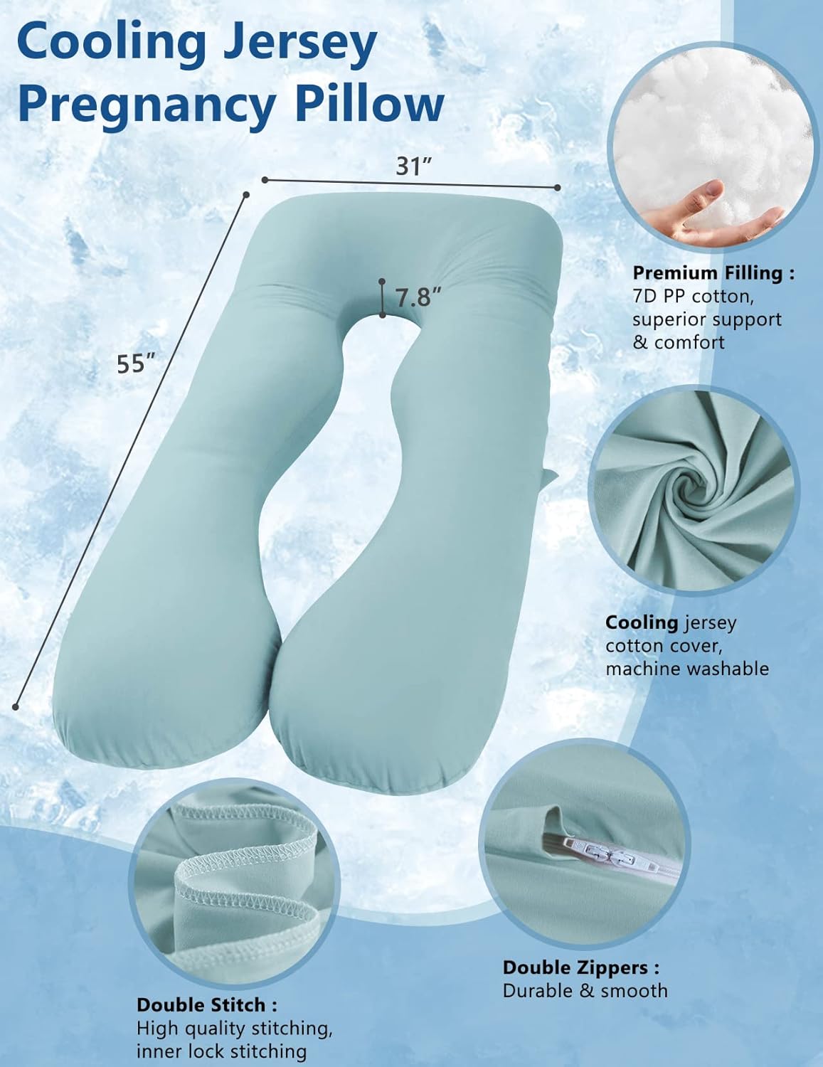 Meiz Pregnancy Pillow, Cooling Pregnancy Pillows for Sleeping, Maternity Pillow for Pregnant Women, Pregnancy Body Pillow with Cooling Jersey Cover, Green