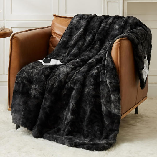 Homemate Heated Blanket Electric Throw - 50"x60" Heating Blanket Throw 1/2/4/6/8 Hours Auto-Off 10 Heat Levels Over-Heat Protection Luxury Faux Fur Sherpa ETL Certification