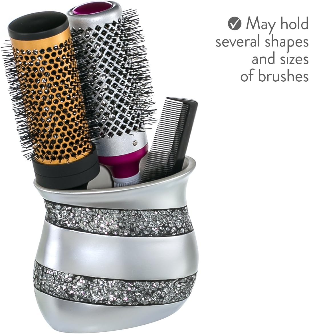 Creative Scents Silver Bathroom Accessory Set - Mosaic Glass Bathroom Soap Dispenser Set; 4-Piece Bathroom Set Includes: Lotion Dispenser, Toothbrush Holder, Tumbler & Soap Dish - Gift Packaged