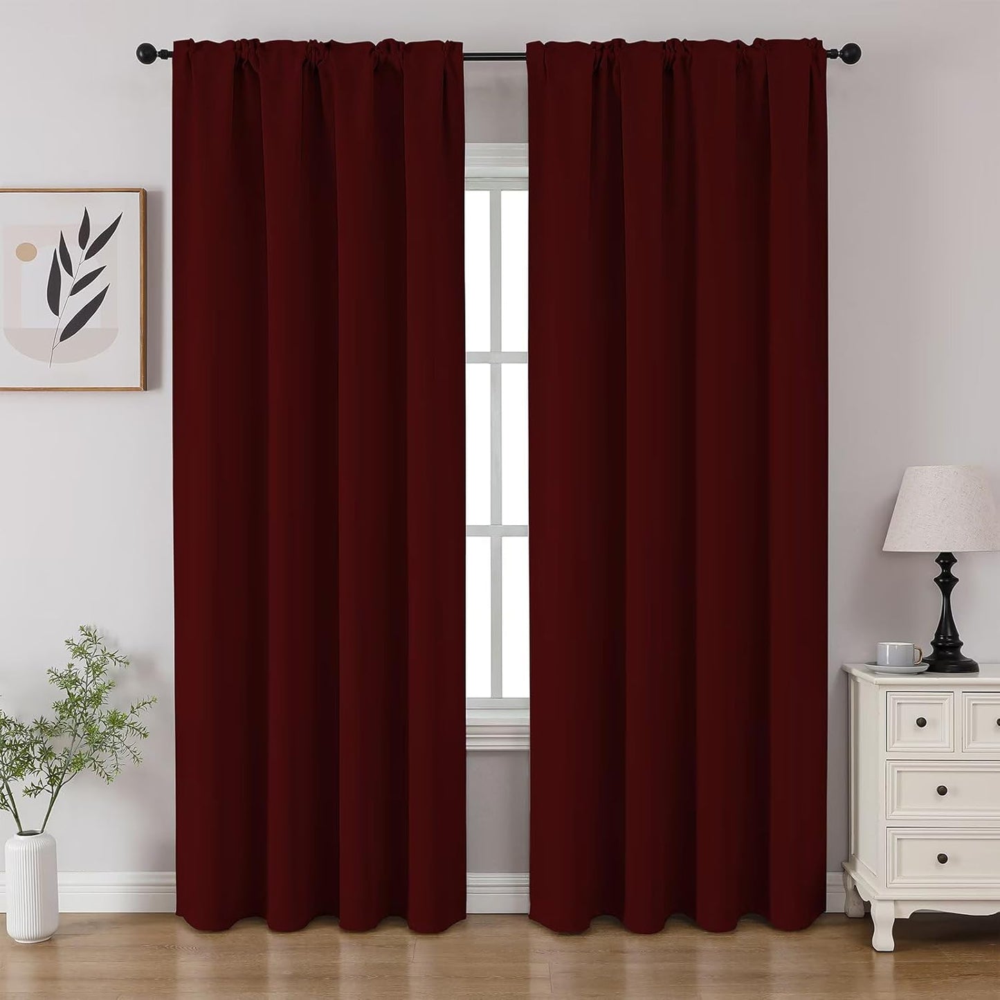 CUCRAF Burgundy Red Blackout Curtains 84 inch Length 2 Panels Set, Rod Pocket Room Darkening Drapes for Bedroom Living Room, Insulated Thermal Light Blocking Window Curtain (W52 x L84 Inch)