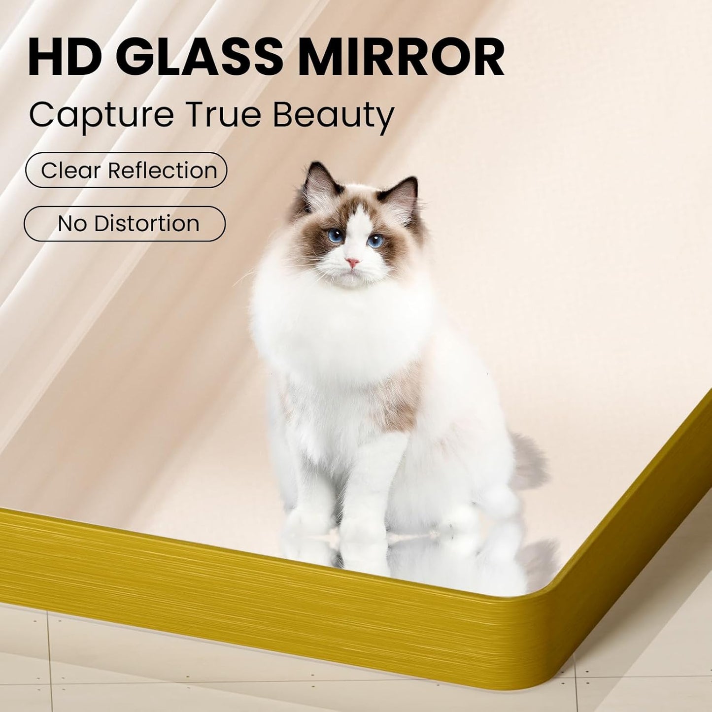 Gold Bathroom Mirror, 22x30 Inch Brushed Gold Metal Frame Mirror for Wall, Rounded Rectangle Bathroom Vanity Mirror, Tempered Glass, Anti-Rust, Horizontal/Vertical