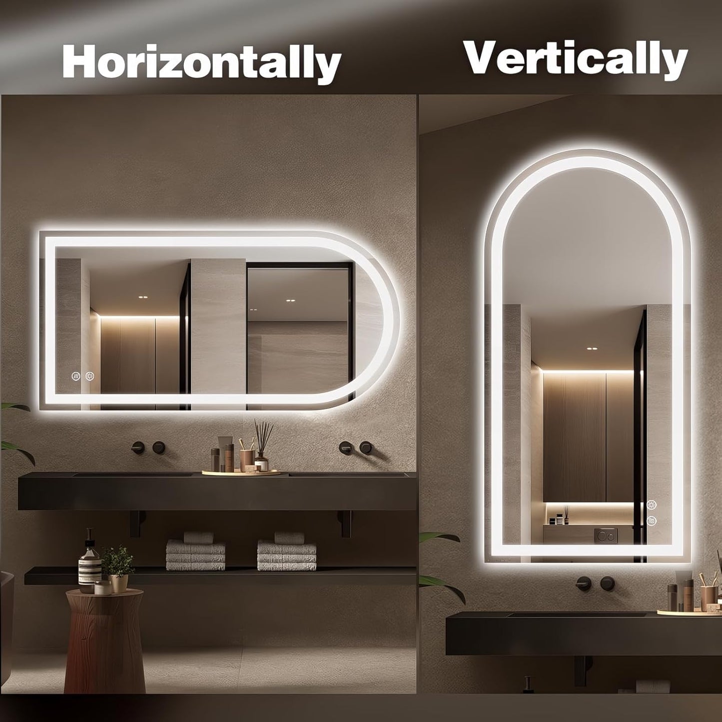 Niccy Arched LED Mirror for Bathroom, 55x30 Vanity Mirror with Light Frameless Bathroom Mirror, Smart Lighted Frontlit Mirrors with Memory Function for Bathroom Bedroom Beauty Hair Salon