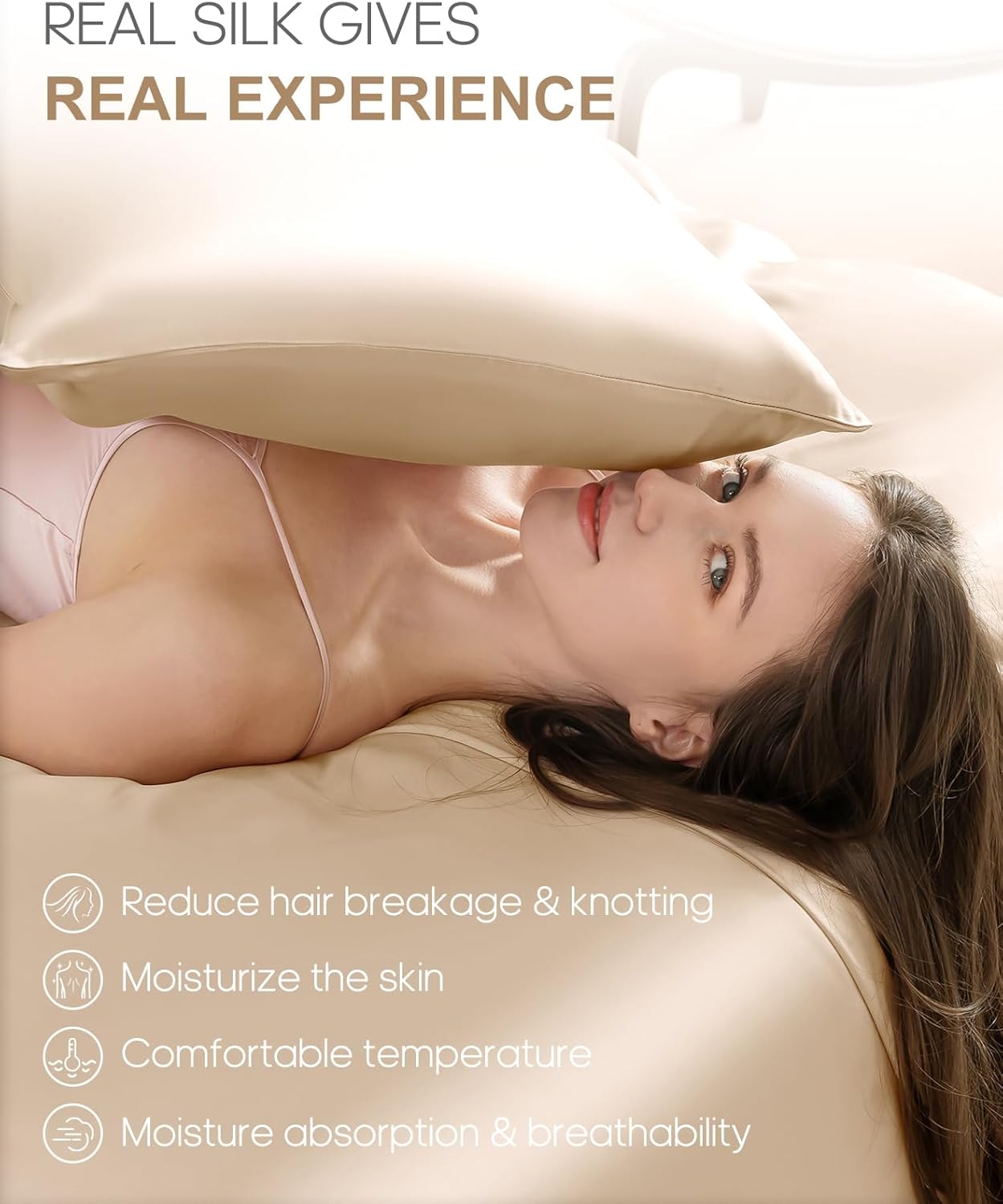 THXSILK 100% Mulberry Silk Pillowcase for Hair and Skin, 22 Momme Grade 6A+ Mulberry Silk Pillow Case, Natural Silk Pillow Case Cover with Zipper, 1pc(California King Size 20"x40", Beige)