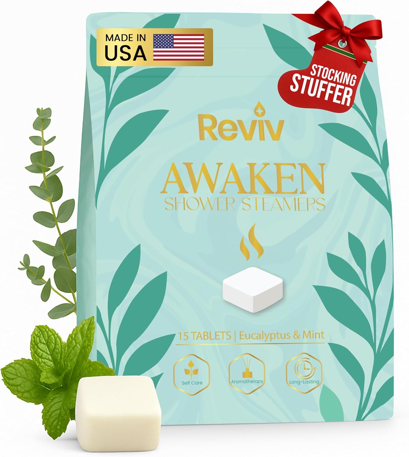 REVIV Shower Steamers Aromatherapy – 15 Long-Lasting Eucalyptus & Mint Shower Bombs for Stress Relief and Sinus Support – Self Care Spa Gifts for Women & Men – Christmas Stocking Stuffer