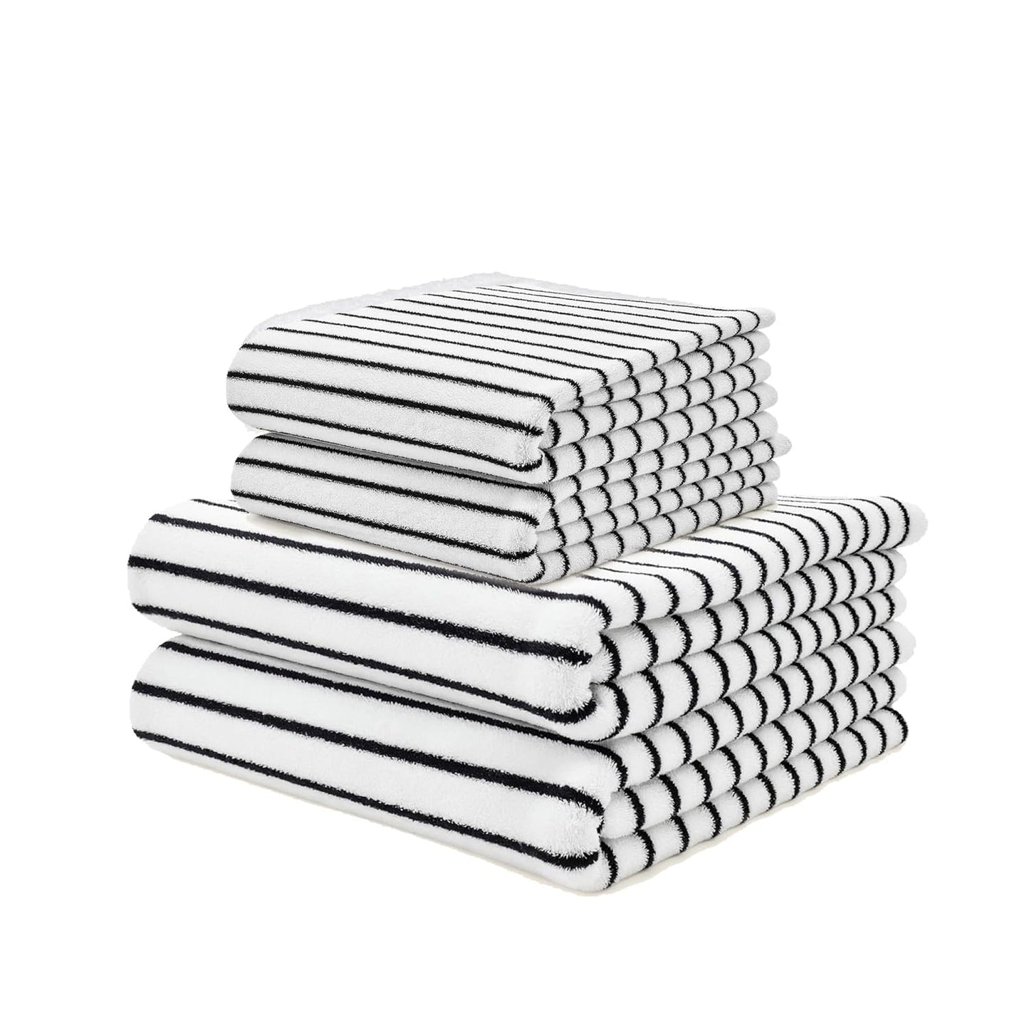 Italic Serene Ultraplush Cotton Towel Set, 4-Piece, 2 Bath Towels + 2 Hand Towels, White & Blue Striped, Large, 800GSM, 100% Cotton, Heavy Duty, Resort Grade Towels (White & Blue Striped)