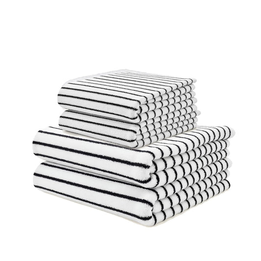 Italic Serene Ultraplush Cotton Towel Set, 4-Piece, 2 Bath Towels + 2 Hand Towels, White & Blue Striped, Large, 800GSM, 100% Cotton, Heavy Duty, Resort Grade Towels (White & Blue Striped)