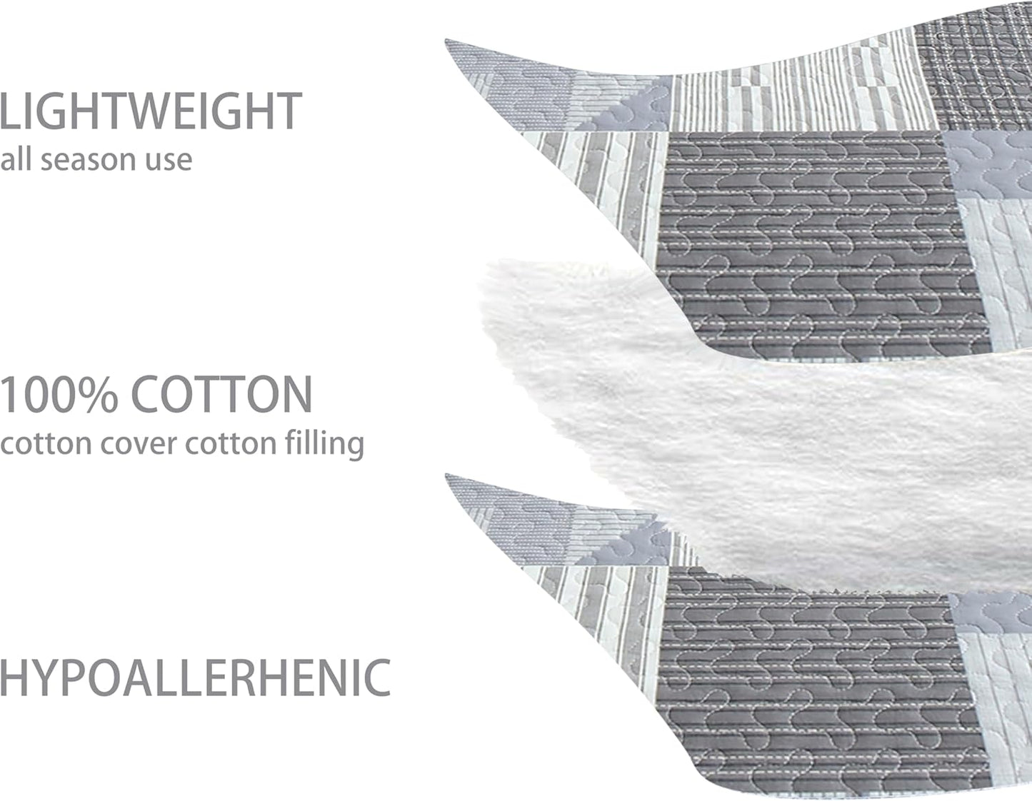 Homzard Grey Comforter Set,Cotton Plaid Striped Quilts Queen Size for The Bed,Reversible Geometric Queen Size Bedspread with 2 Pillow Shams,Lightweight 3 Piece Bedding All Season