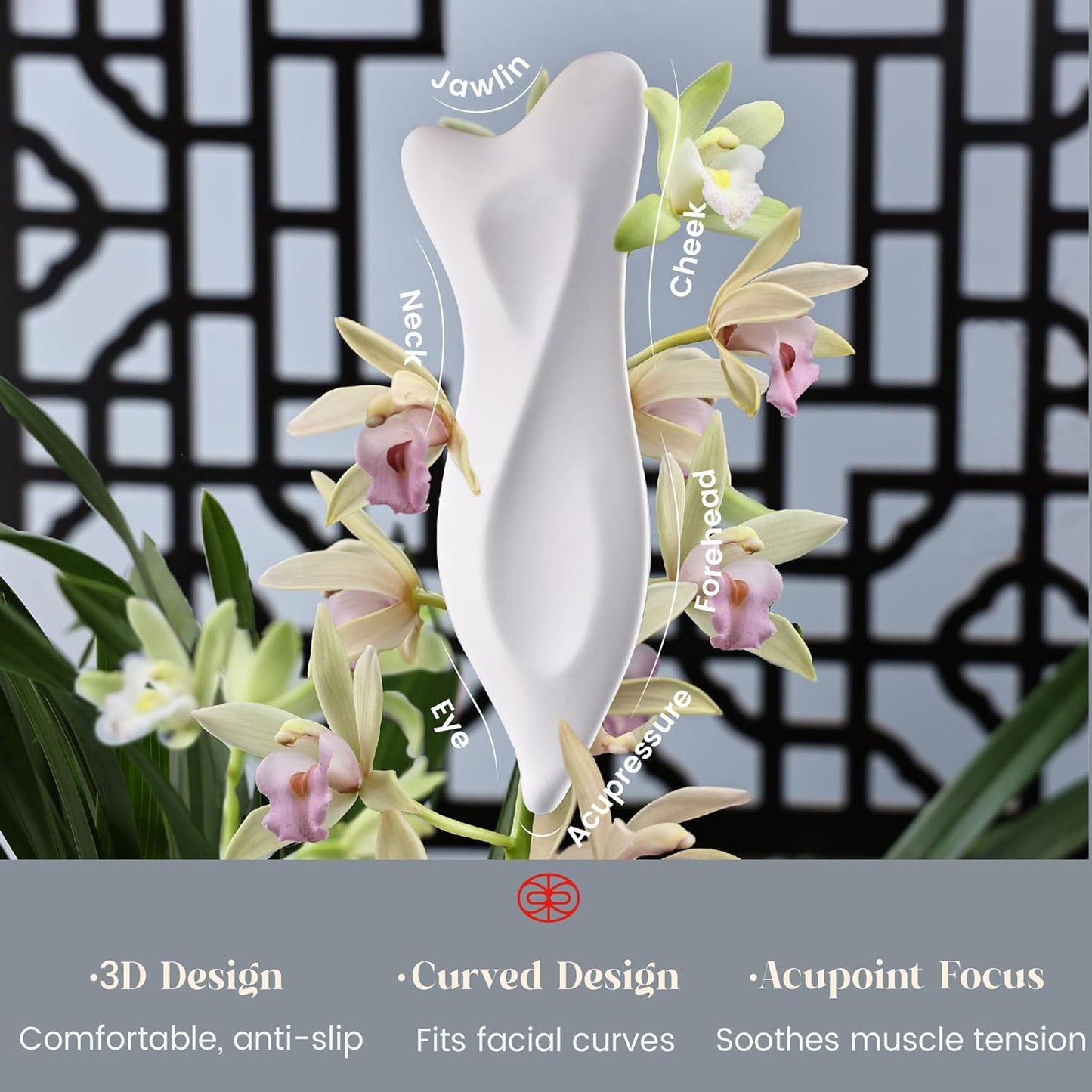 Rena Chris 3D Ceramic Gua Sha Facial Tools - Acupressure & Guasha for Face Massage, Jawline Sculpting, Puffiness Reduction, Skin Care Tool (White)