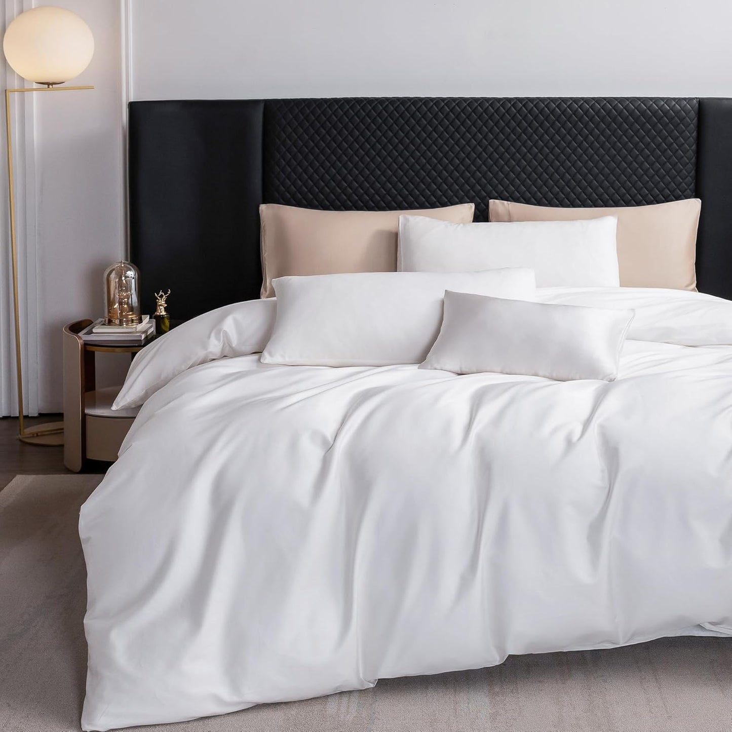 MooMee Duvet Cover Set 100% Extra Long Staple Cotton 600 Thread Count Silky Sateen Smooth Luxury Soft Breathable Durable Hotel Quality Bedding, 3 Pieces (White, Super Queen 90"x98")