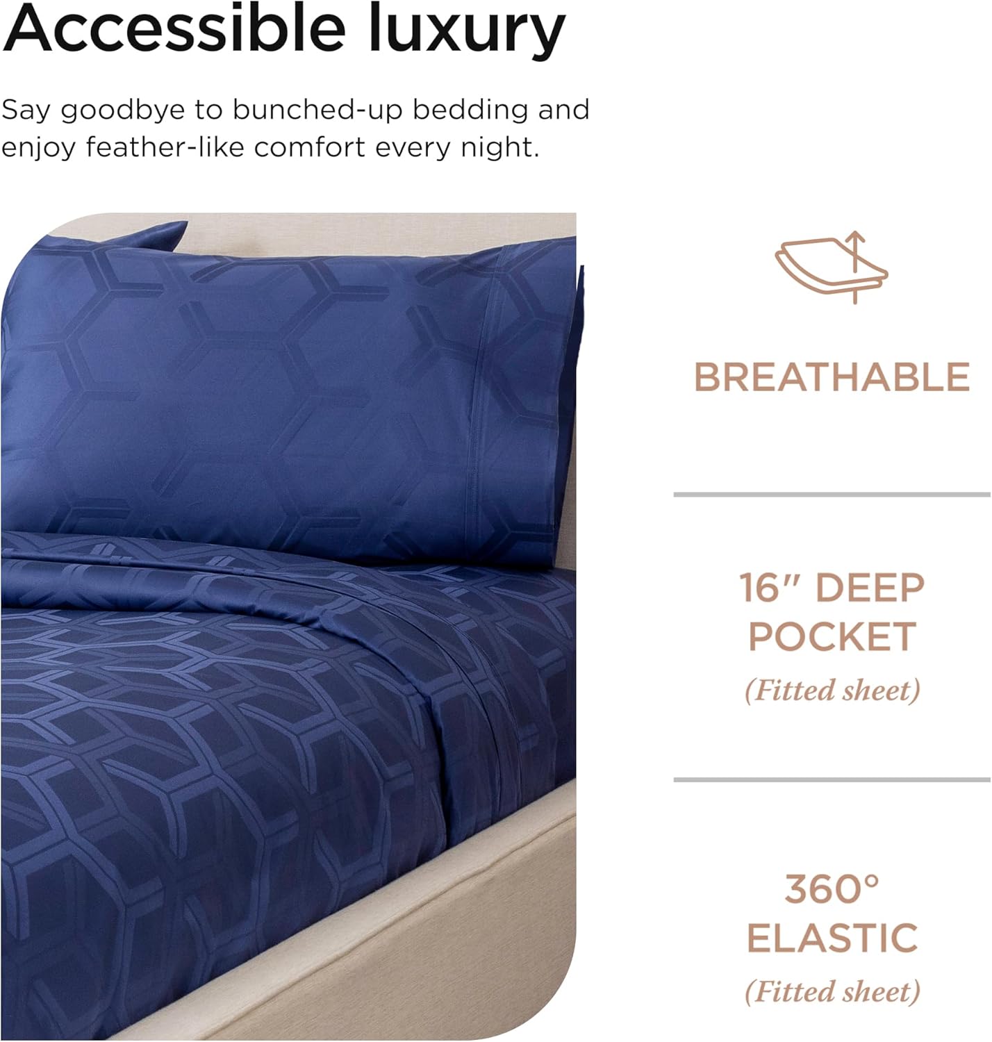 Threadmill 100% Cotton Sheets for King Size Bed - 600 Thread Count King Bed Sheets Set with 16” Deep Pocket - Jacquard Sateen Weave 4-Piece Bedding Set with Cooling Effect, Folkstone Blue