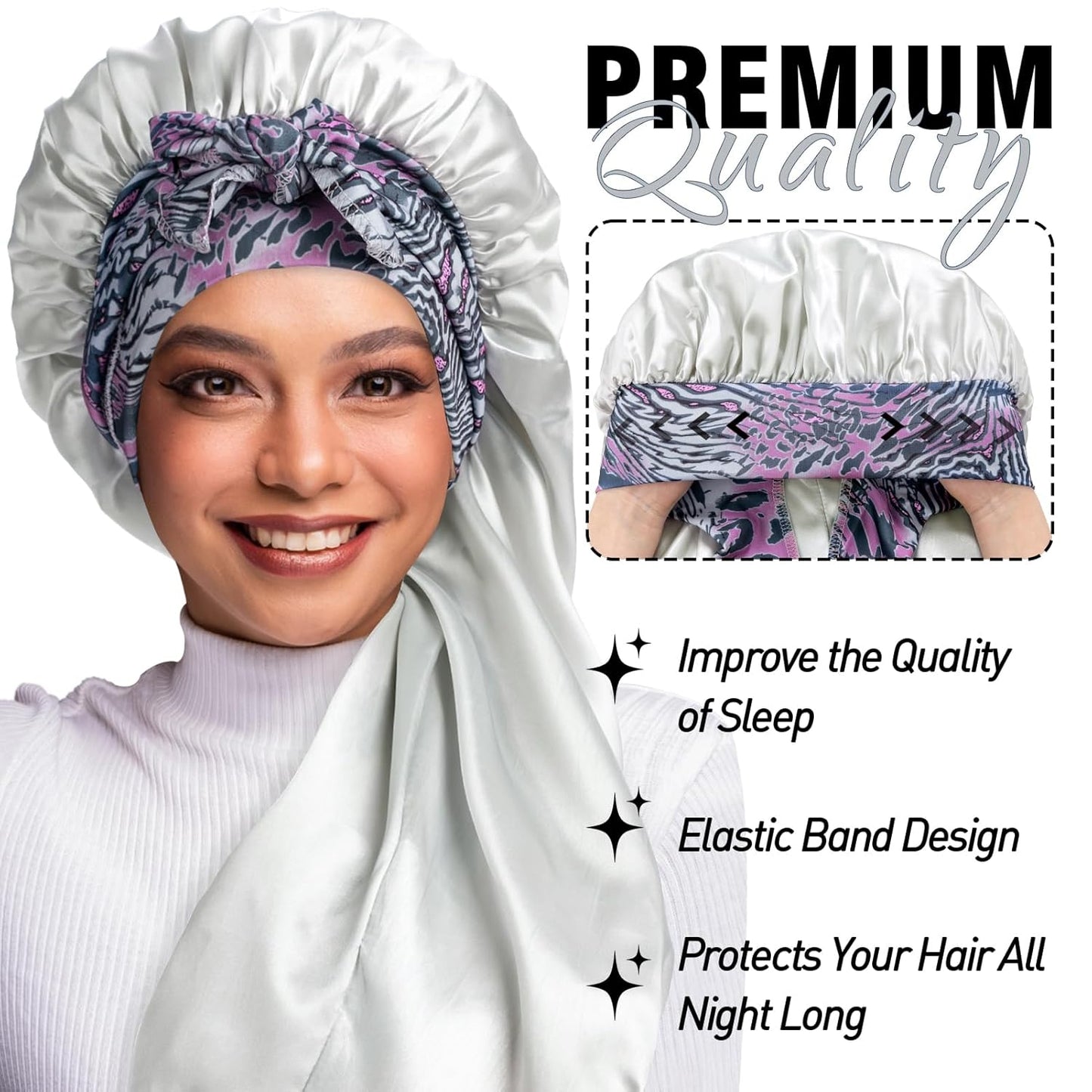 2Pcs Bonnets for Black Women Braid Bonnet, Large Long Satin Silk Bonnet for Braids, Women Braid Bonnet with Stretchy Tie Band for Sleeping Extra Long (Black & Light Green Pattern