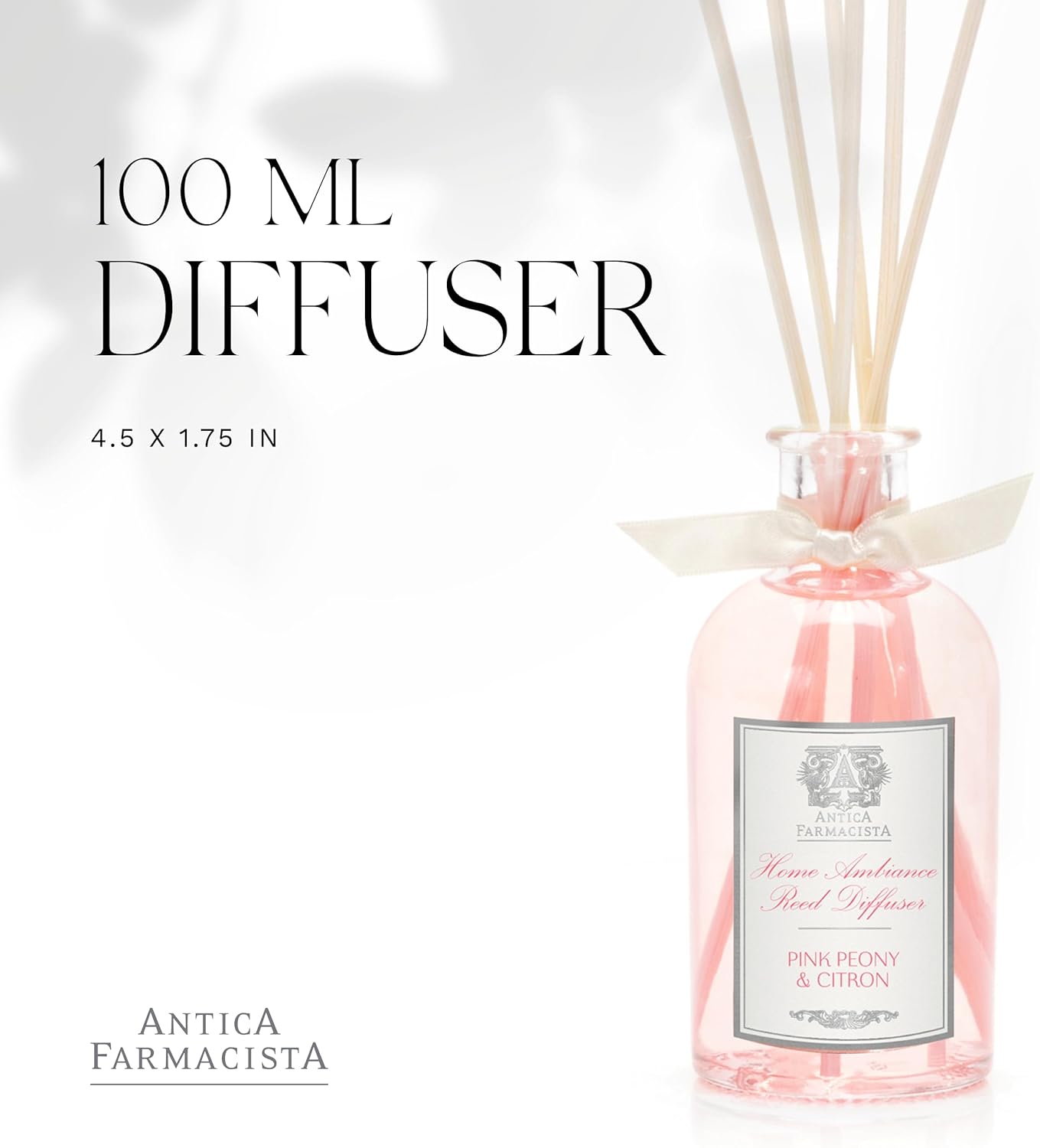 Antica Farmacista Home Ambiance Diffuser - Long-Lasting Reed Scent Diffuser - Luxury Room Freshener Gift - Pink Peony & Citron, 3.4 fl oz
