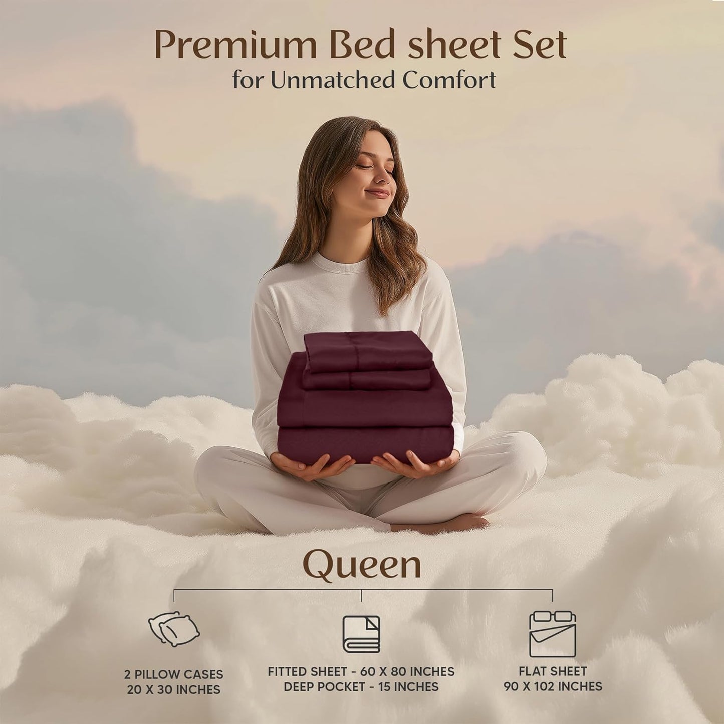 Utopia Bedding Queen Sheet Set – 4 Piece Bed Sheets for Queen Size Bed, Soft and Breathable Microfiber, Includes 1 Fitted Sheet, 1 Flat Sheet and 2 Pillowcases (Burgundy)